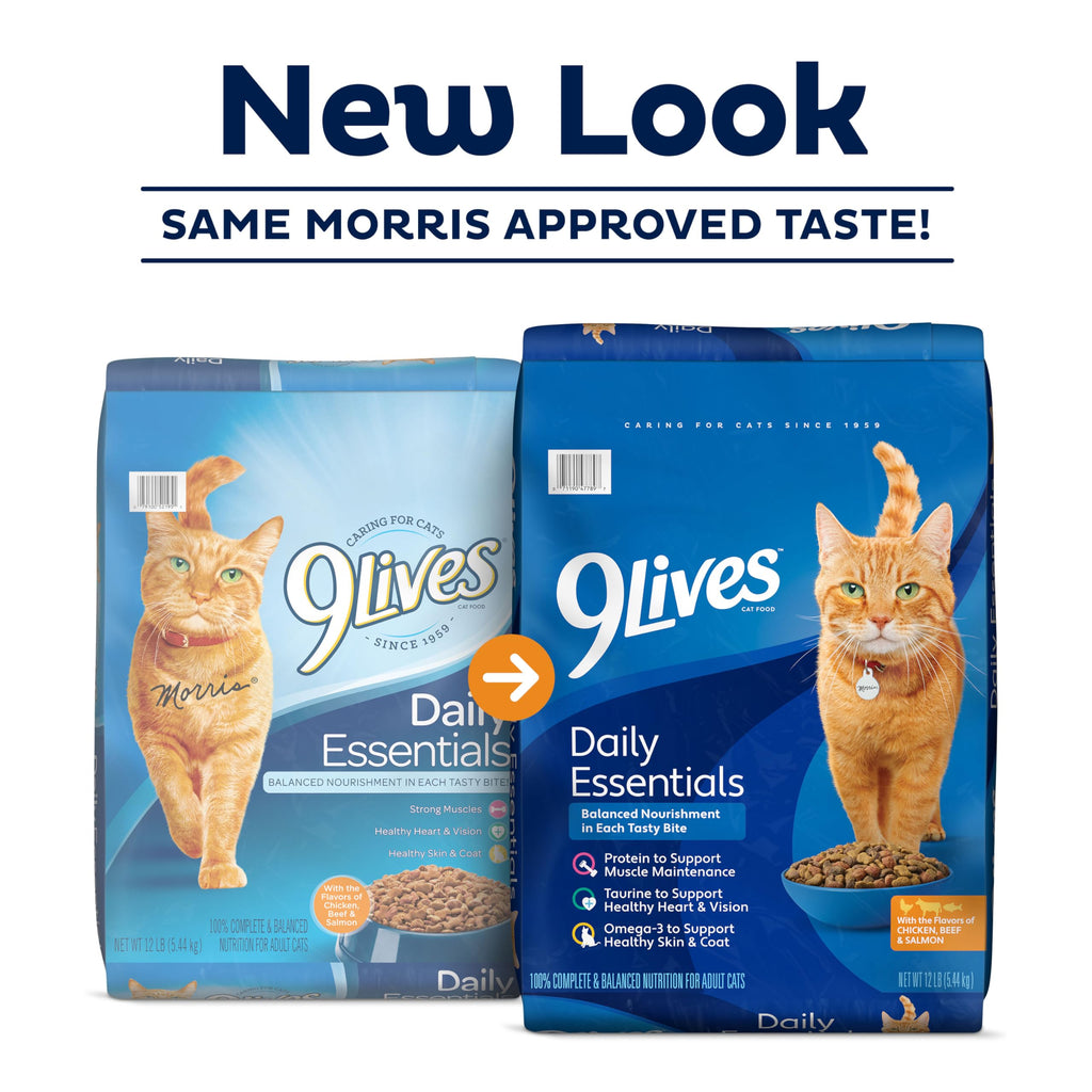 9Lives Daily Essentials Dry Cat Food for Adult Cats with Chicken, Beef & Salmon Flavors, 3.15 lb. Bag (Pack of 4)