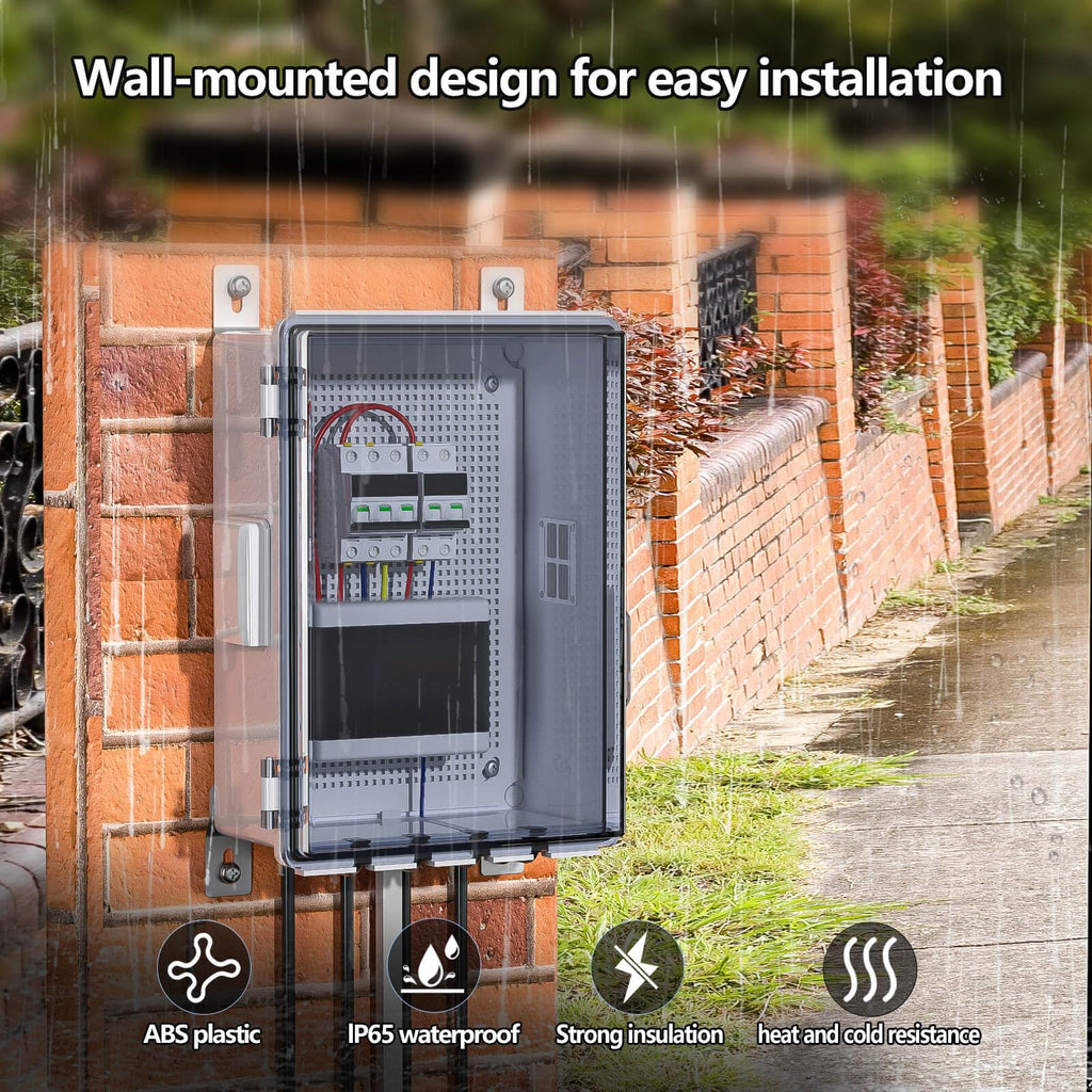 ABS Electrical Junction Box, Ventilated Design, Cable Grommets, IP65 Waterproof Enclosure, Indoor/Outdoor Use with Mounting Panel. (Clear Cover, 8.7"x6.7"x4.3")