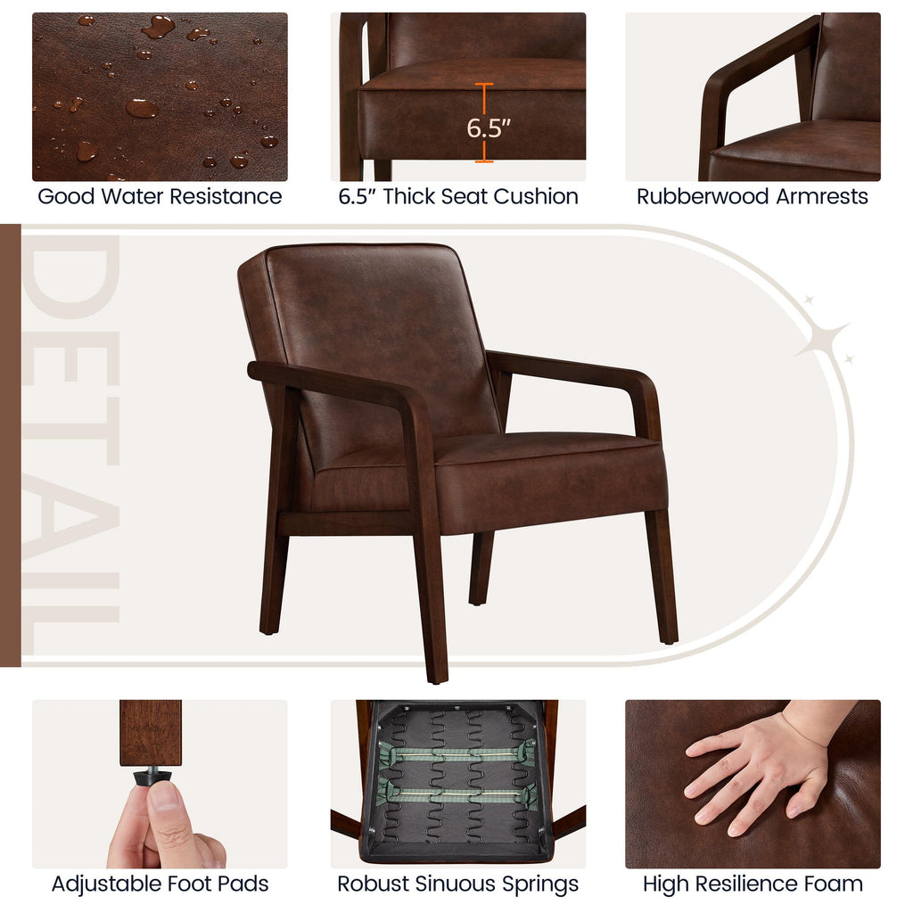 Yaheetech Accent Chair, PU Leather Reading Chair, Mid Century Modern Arm Chair with Solid Wood Frame for Living Room Bedroom Waiting Room, 2 Pieces, Black