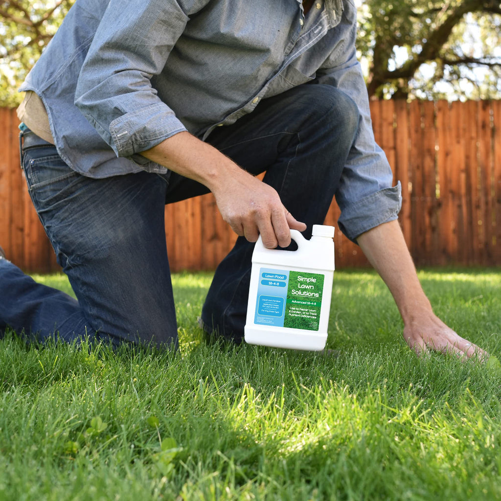 Advanced 16-4-8 Lawn Fertilizer - Liquid Lawn Food Spring & Summer Concentrated Spray - Any Grass Type- Fish and Seaweed Kelp- Balanced NPK - Simple Lawn Solutions (1 Gallon)