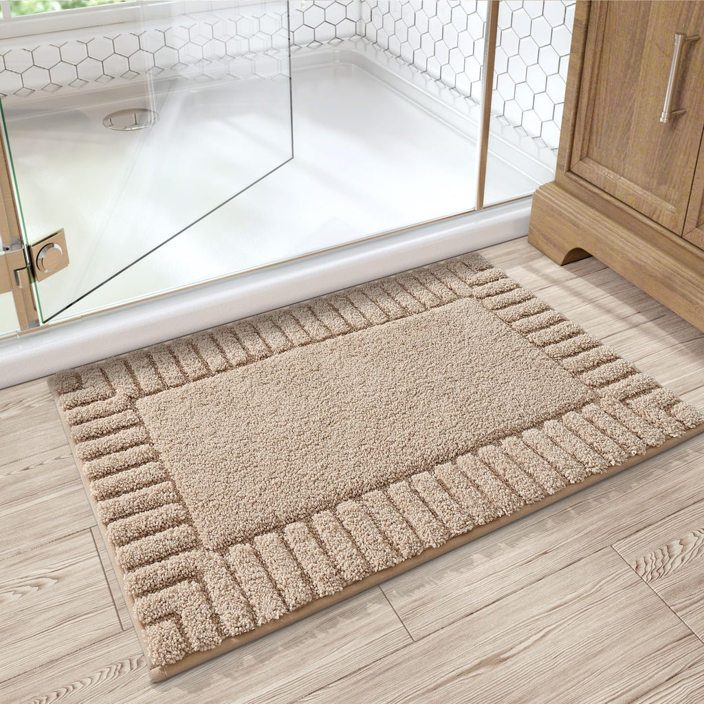 LUMI Bathroom Rugs Non Slip with Rubber Backing, Extra Soft Plush Microfiber Bath Rug Absorbent, Machine Washable Bath Mat Quick Dry for Tub, Shower, Hotel, Beige, 16"x24"