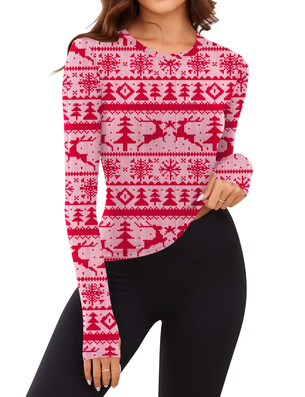 Rapbin Thermal Shirts for Women Long Sleeve Tops Ladies Fleece Undershirt for Winter Cold Weather with Thumb Holes XS-L