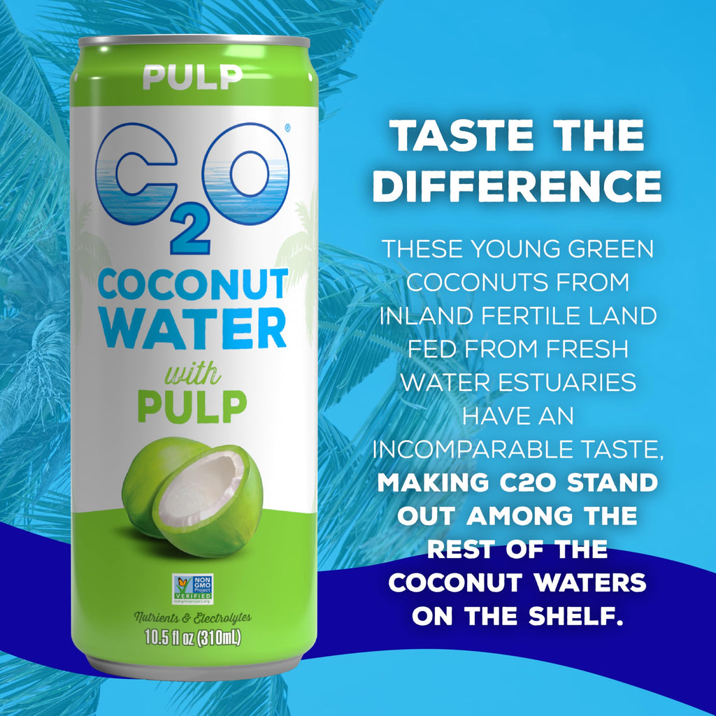 C2O - Coconut Water with Ginger, Lime, & Turmeric (12 Pack) - Made with Fresh Coconut Water - Plant Based - Non GMO - Canned Water - Natural Hydration, Electrolytes, & Potassium - 12 Cans, 17.5 FL OZ