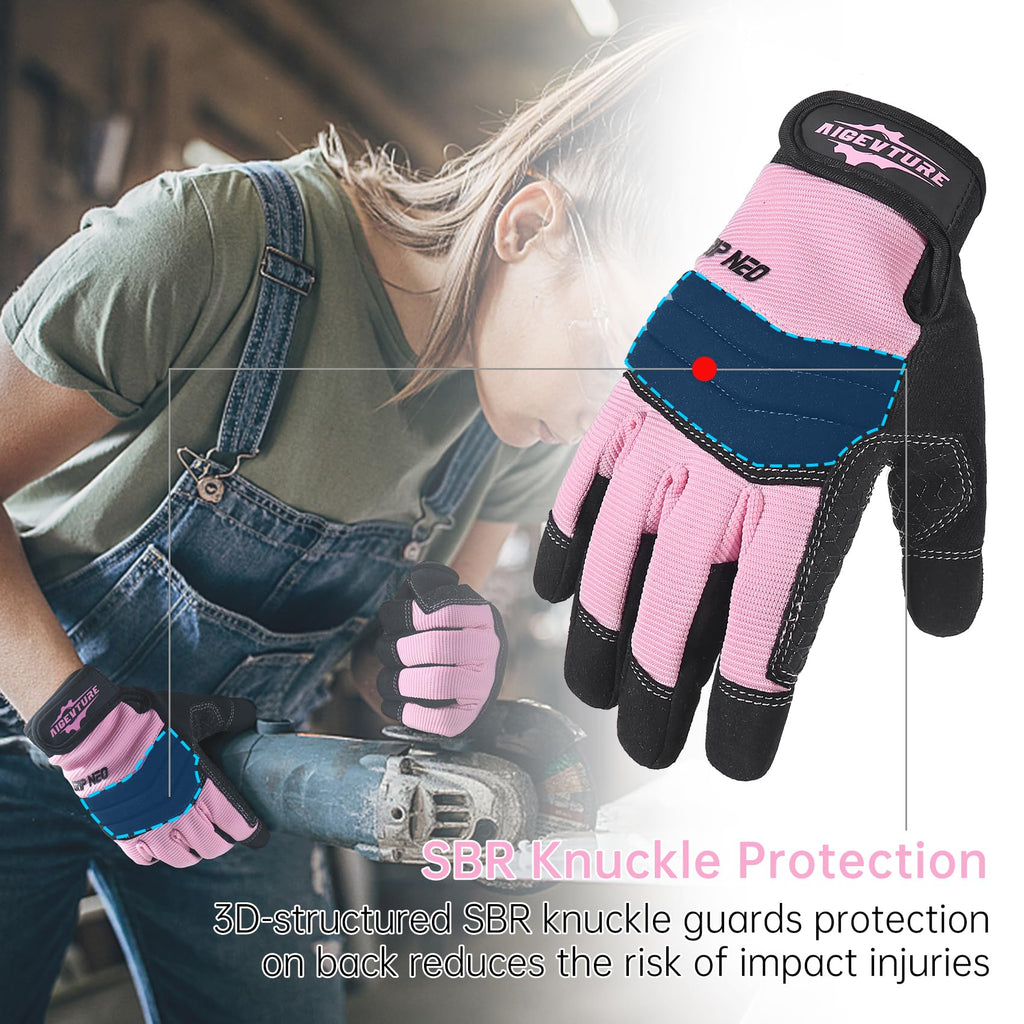 AIGEVTURE Safety Work Gloves Mens & Women, Light Duty Mechanic Gloves Touch Screen, Gardening Work Gloves with Grip,High Dexterity