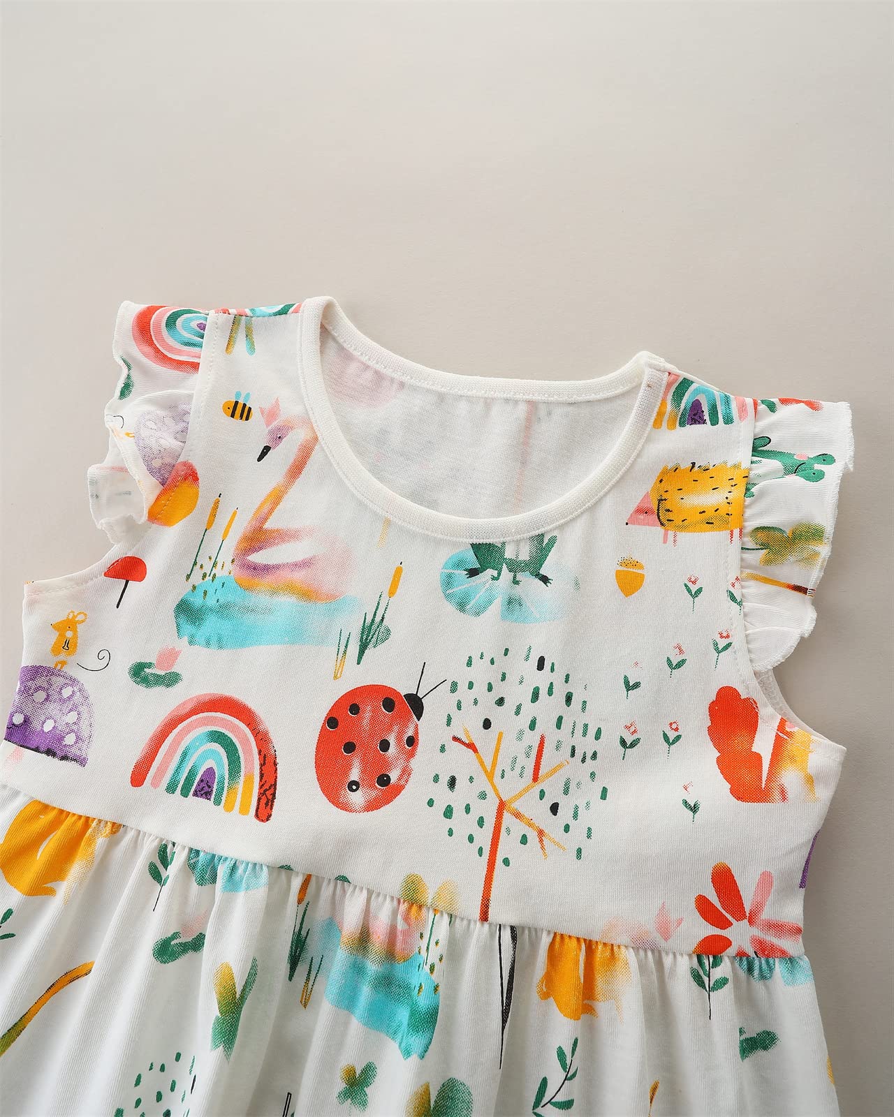 HILEELANG Little Girls Cotton Dress Sleeveless Casual Summer Sundress Flower Printed Jumper Skirt