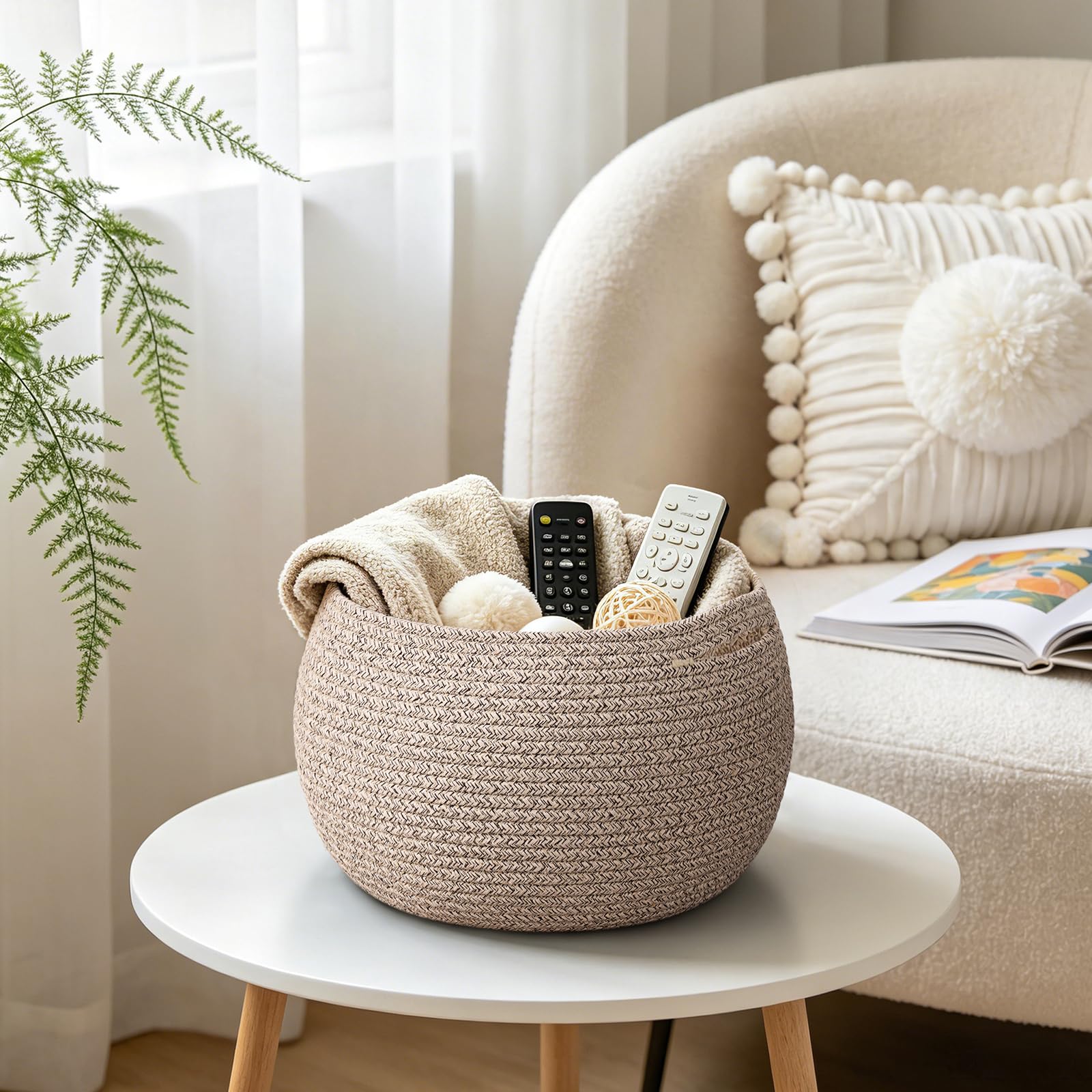 Goodpick Small Rope Storage Basket, Black Round Baskets for Socks, Dog Toys, Towels, Cute Baby Basket for Living Room, Bedroom, Nursery, Towel Baskets for Bathroom, 10 x 8.3 inches