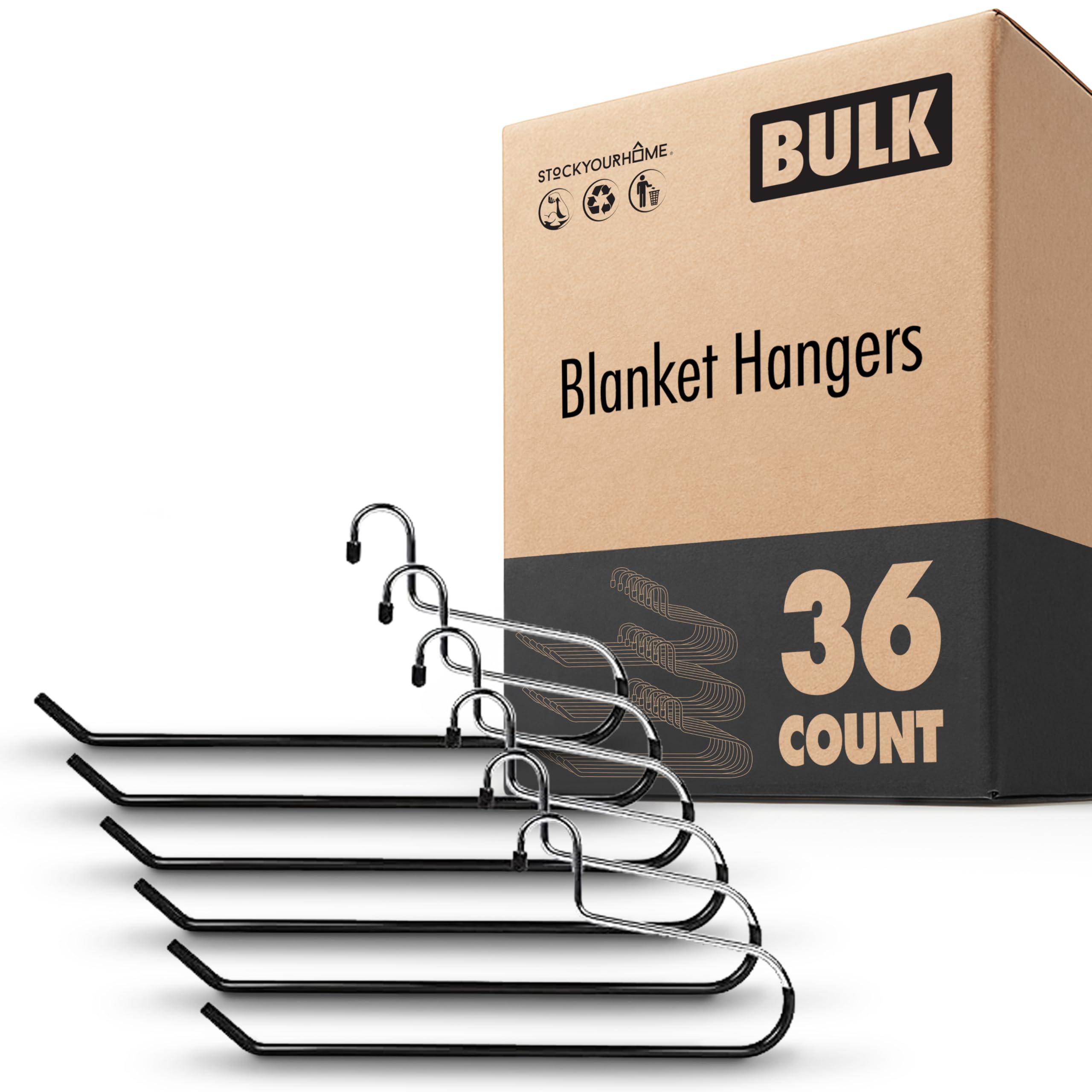 Blanket Hangers Set of 6 Heavy Duty Stainless Steel Hanger with Black Vinyl Nonslip Coating - Great for Closet Storage of Quilts, Comforters, Bedding, Table Cloths, Towels, Rugs and Sleeping Bags