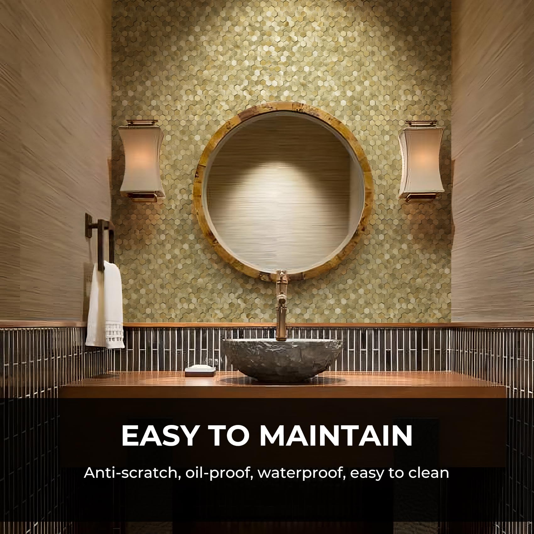 STICKGOO Peel and Stick Backsplash Tiles, Stick on Mosaic Self Adhesive Tiles, 3D Hexagon Backsplash for Kitchen Bathroom Fireplace Vanity (8PCS, Copper)