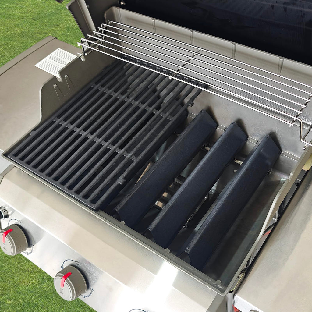 Grill Parts for Weber Genesis 300 Grills with Front Control Knob, Grill Grates for Genesis E310 S310 E/S320 E/S330, 17.5" Flavorizer Bars&Heat Deflectors, 19.5" Grill Grates for Weber 7524 7621 65505