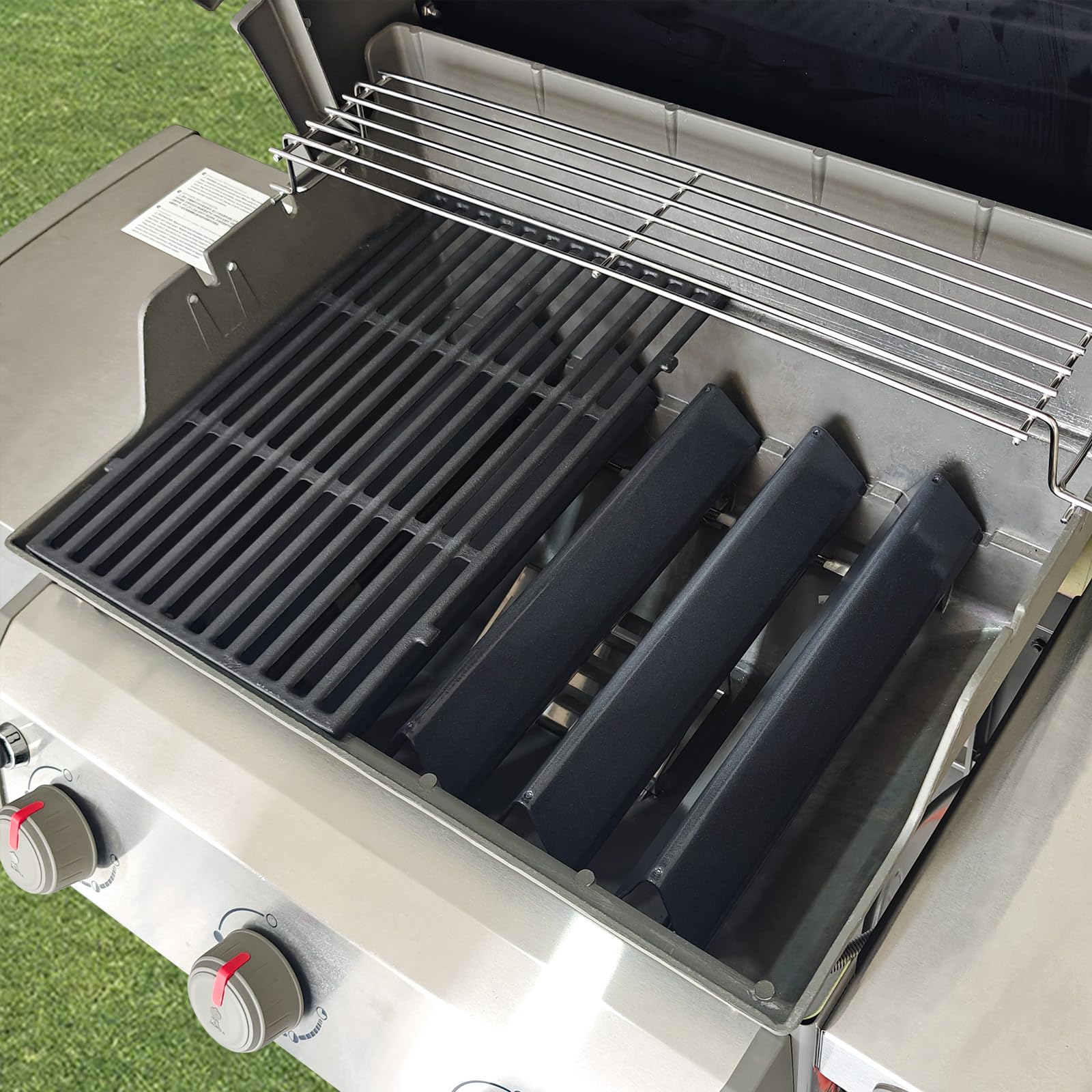 Grill Parts for Weber Genesis 300 Grills with Front Control Knob, Grill Grates for Genesis E310 S310 E/S320 E/S330, 17.5" Flavorizer Bars&Heat Deflectors, 19.5" Grill Grates for Weber 7524 7621 65505