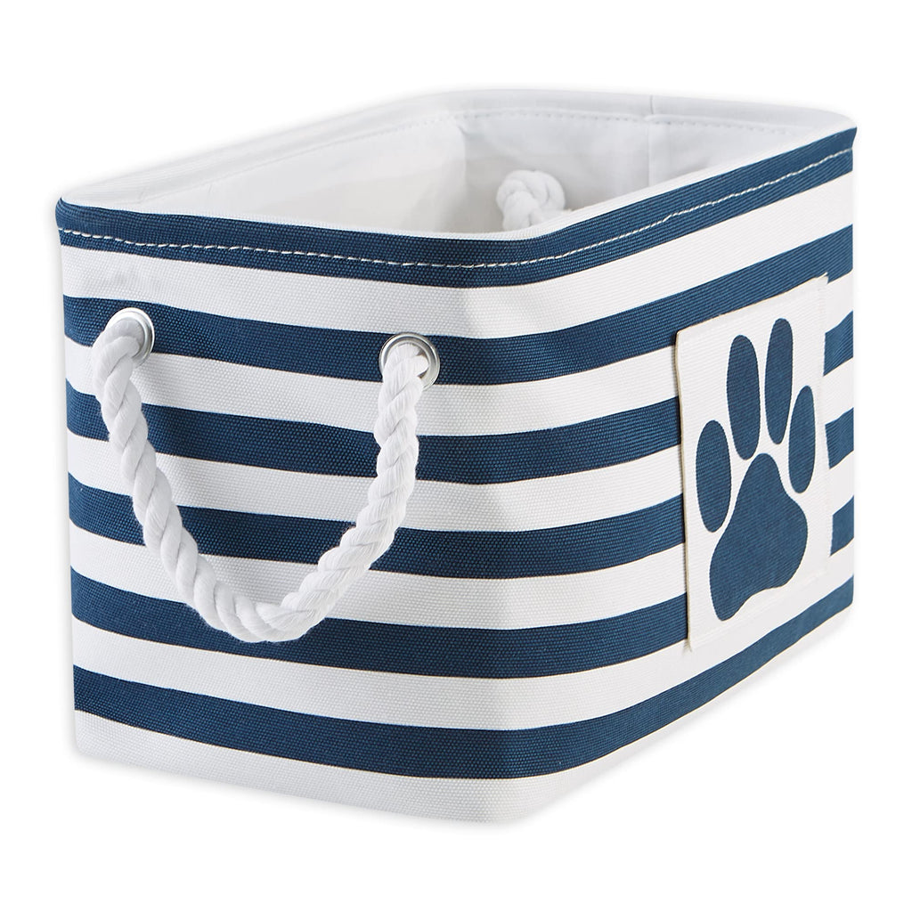 Bone Dry Pet Storage Collection Striped Paw Patch Bin, Aqua, Small Rectangle