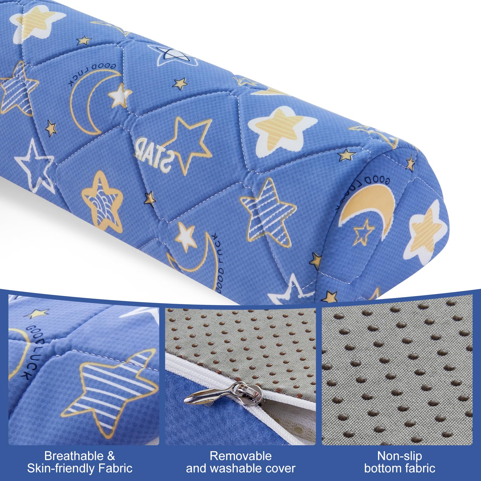 Ceekliybear 1-Pack Premium Foam Bed Bumpers for Toddler, Non-Slip Bed Rails for Toddlers for Twin, Queen, King Beds, Machine Washable Bumpers Cover for Easy Care（Size：52" x 7" x 5"）