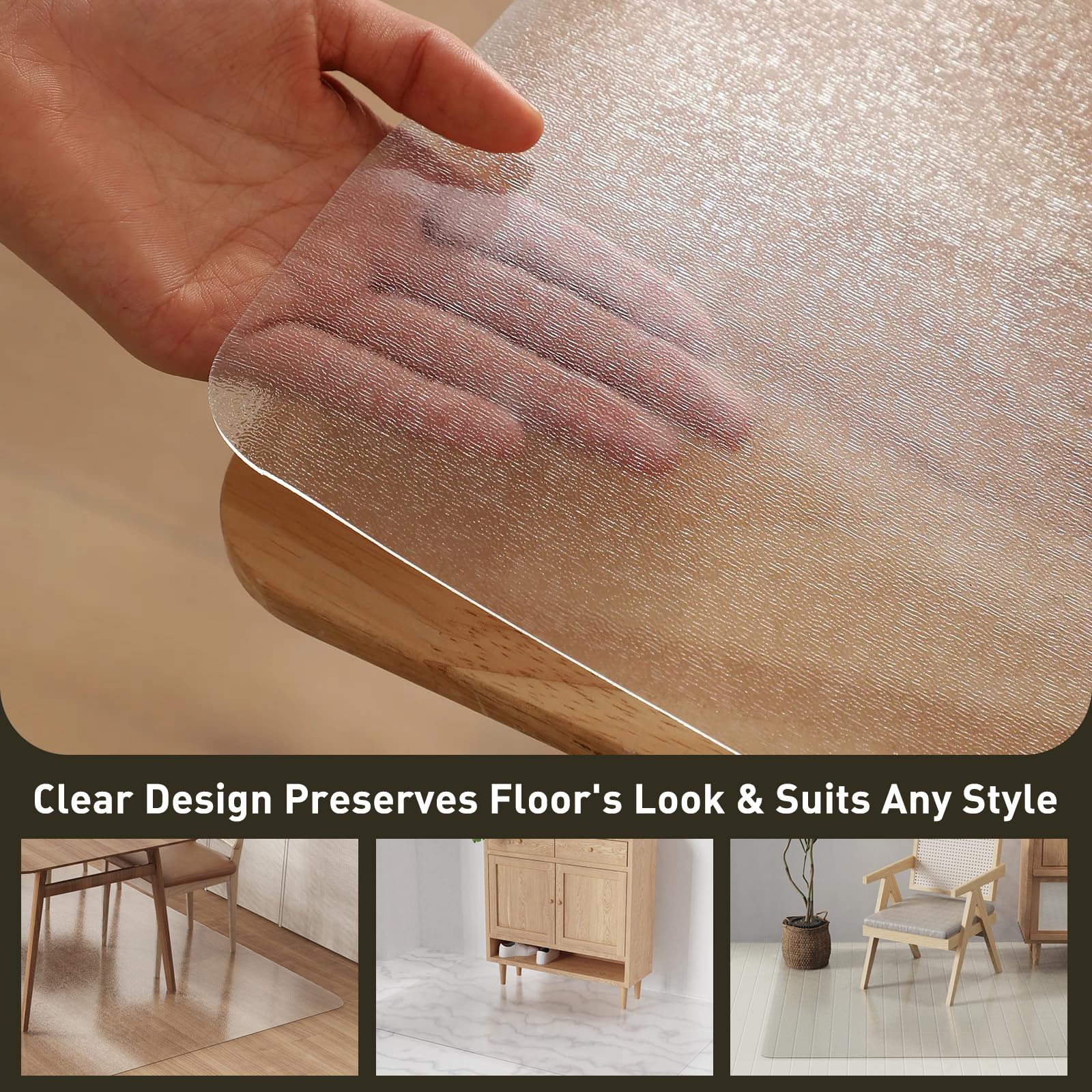 Area Floor Mat for Home, 3'×5' Black No Slip Waterproof Vinyl Area Rug for Hard Floor, Spill Resistant Floor Protector Cover for Kitchen, Easy Clean Splat Mat for Under High Chair