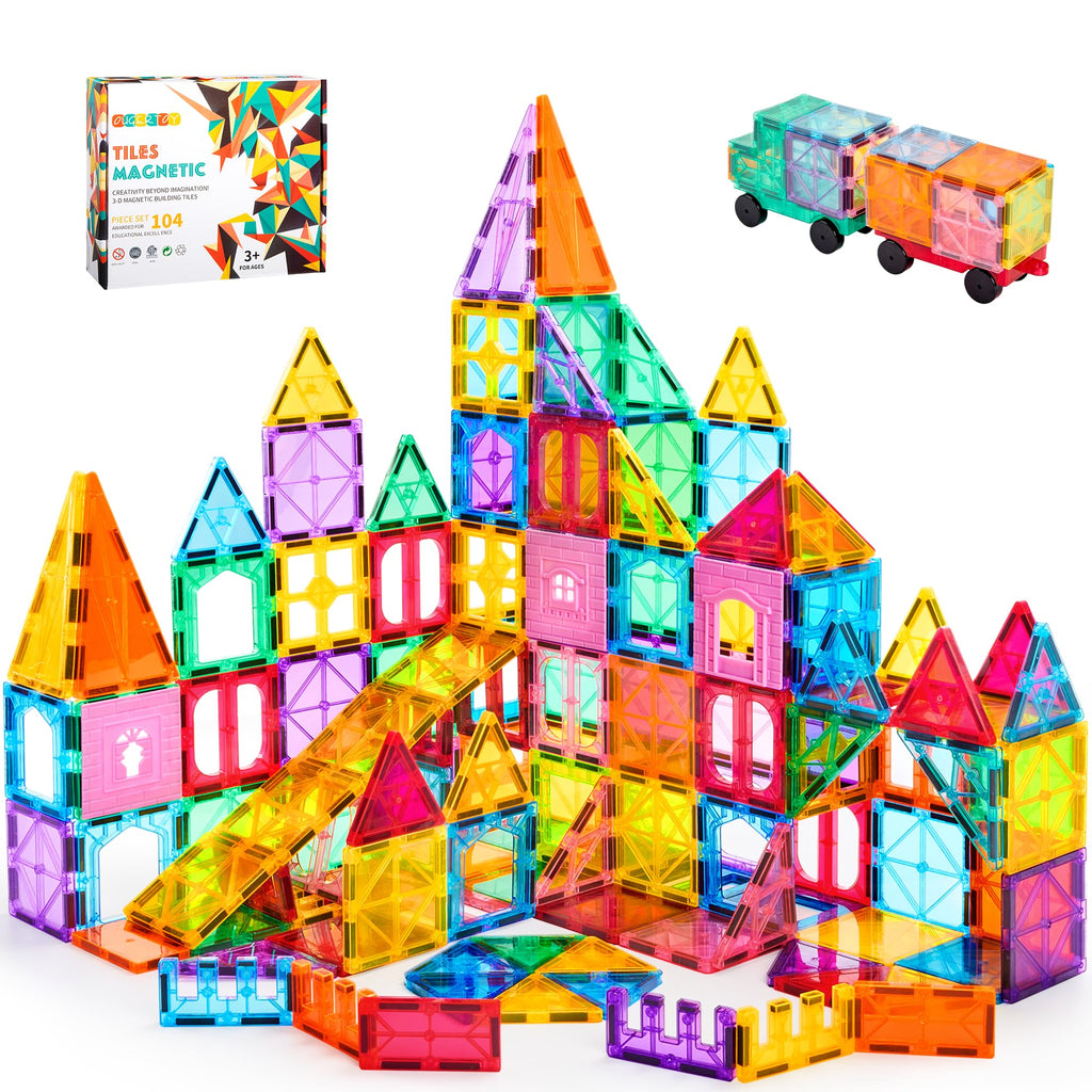 OugerToy Magnetic Building Tiles for Kids,64 PCS Educational Magnetic Stacking Blocks for Boys Girls, Magnets Construction Toys,Stem Preschool Kindergarten Learning Toys