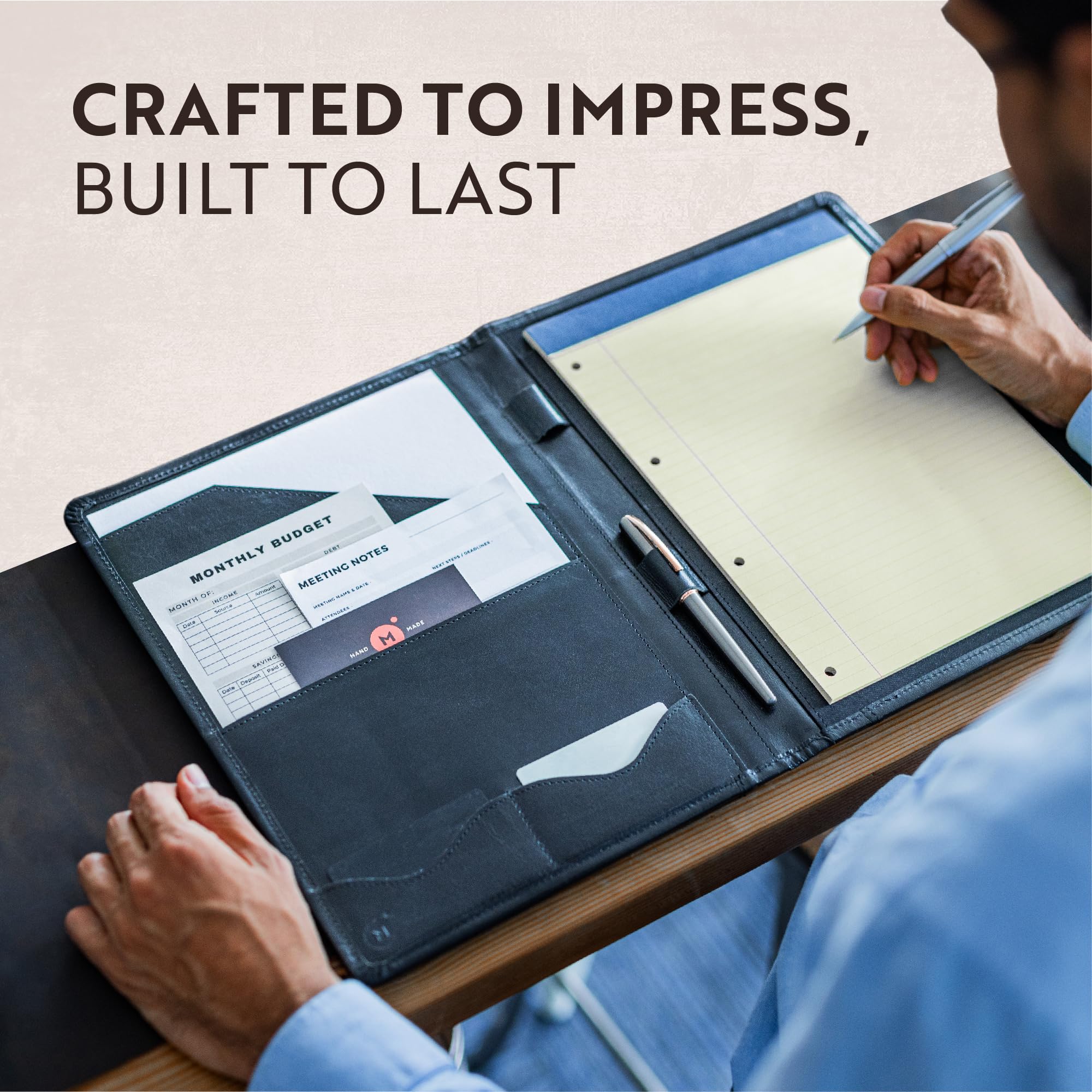 Leather Portfolio Professional Organizer Padfolio – Resume Folder with Luxury Pen, Stylish Document Folio for Letter Size Writing Pad with Business Card Holder, Ideal Gift Portfolios for Men and Women