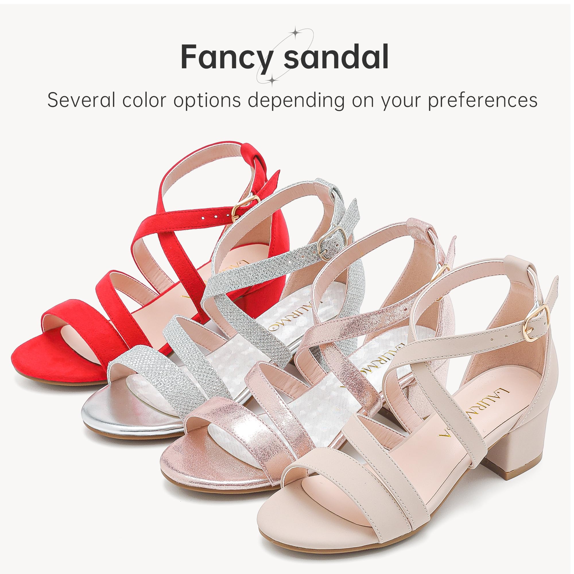 LAURMOSA Girls Sandals Chunky High Heel Strappy Open Toe Ankle Strap Dress Shoes for Little Big Kids in Wedding Party