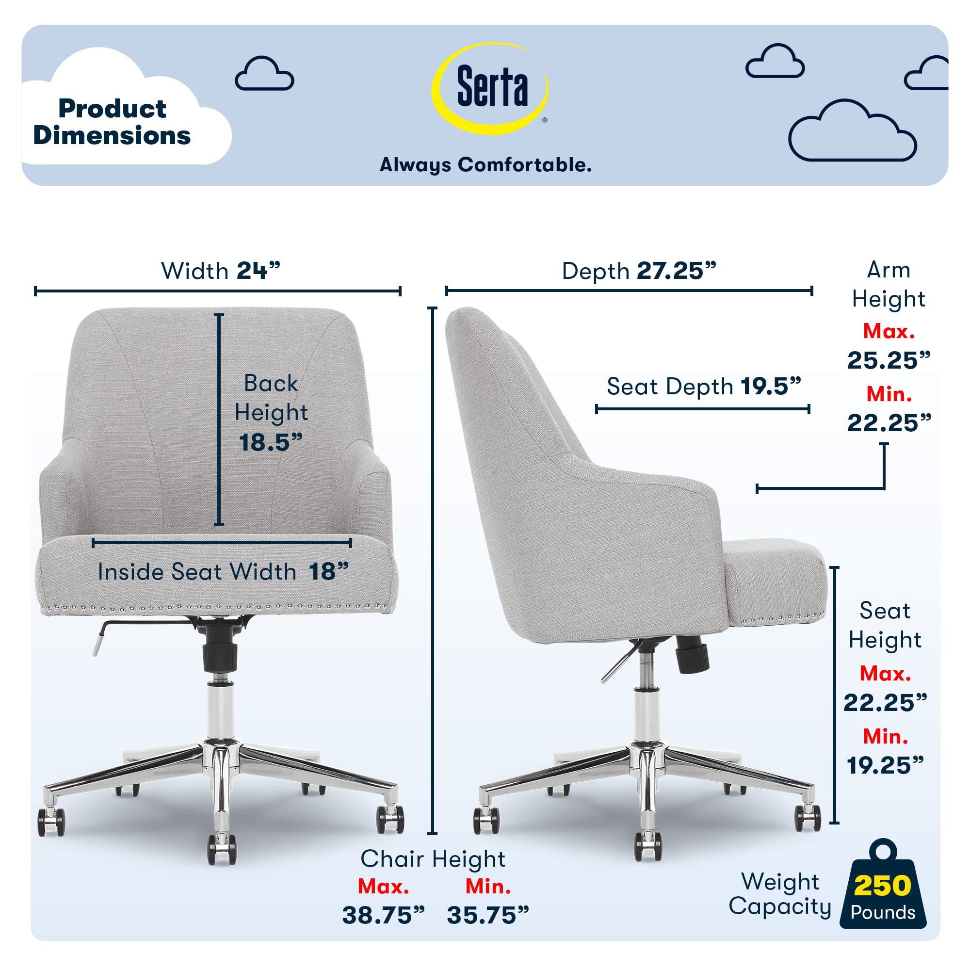 Serta Scarlett Modern Office Chair, Pleated and Curved Mid-Back Desk Chair, Pocket Coil Seat Cushion, Padded Armrests, Vanity Armchair with Wheels, Swivel Gold Base, Beige Velvet Fabric