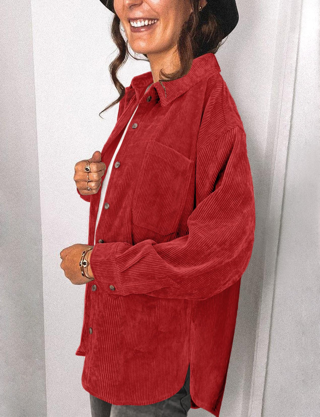 Saslax Women's Corduroy Shirt Shacket Jacket
