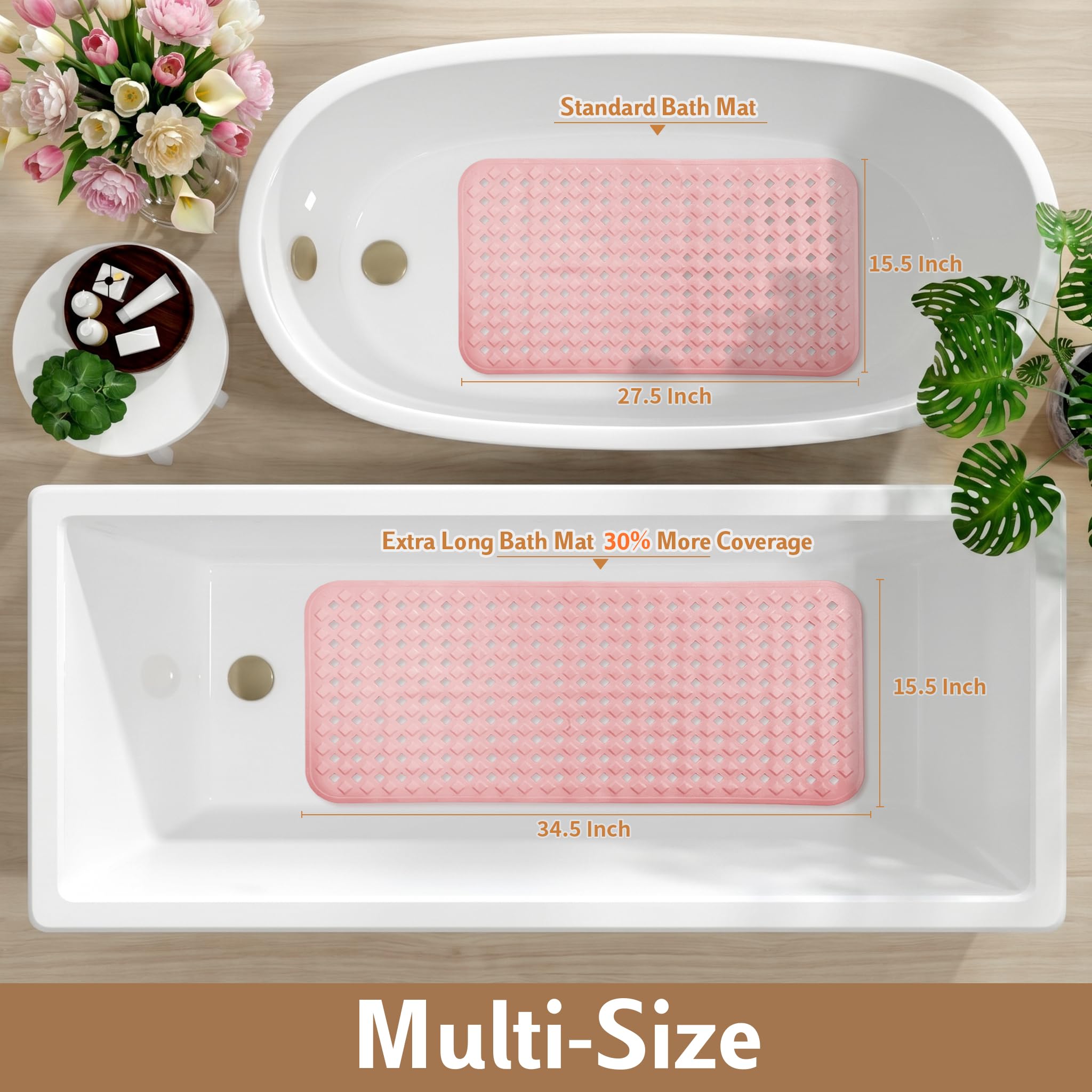 Yimobra Square Shower Mat Non Slip, Super Strong Suction Cups, 21"X21" Bath Tub Mat with Drain Holes, Machine Washable Fast Draining Bath Mats, Bathroom Essentials,Black