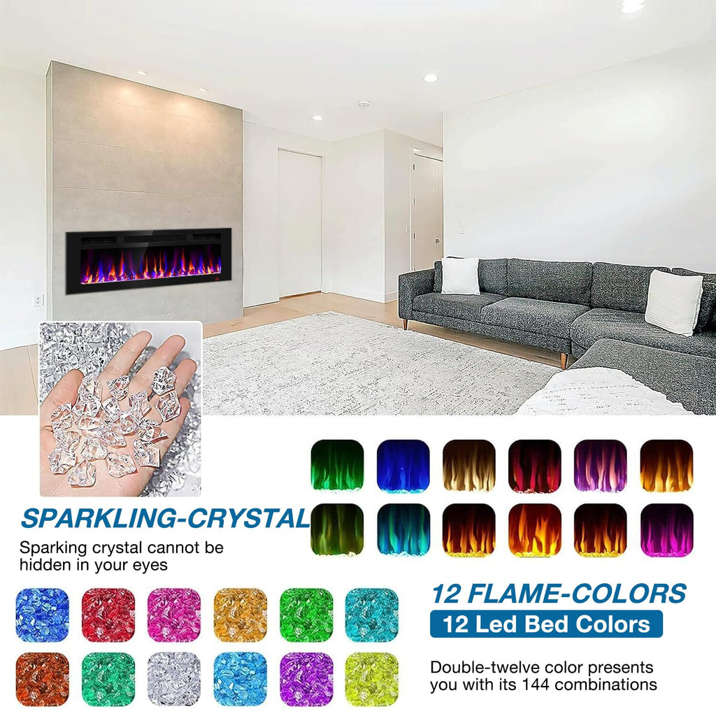 31 Inch Electric Fireplace Recessed and Wall Mounted, Fireplace Heater and Linear Fireplace, Ultra-Thin Electric Fireplace, Low Noise, with Timer, Remote Control, Adjustable 12 Flame Color, 750/1500W
