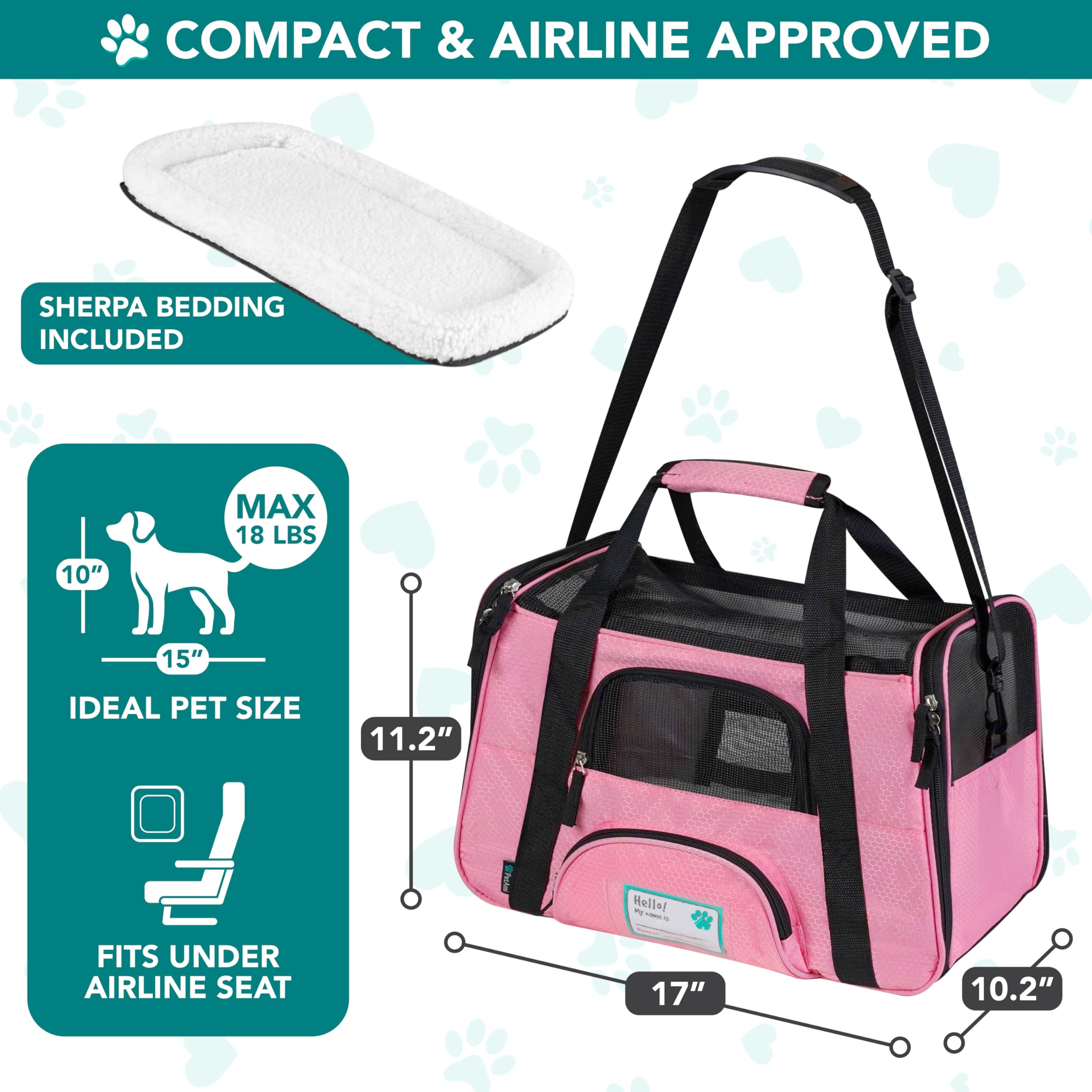 PetAmi Airline Approved Pet Carrier for Cats & Small Dogs, Soft Sided TSA Travel Carrier Bag with Sherpa Bed, Breathable Mesh Ventilation, Collapsible Bowl, Fits Under Seat, Up to 18 lbs, Small Black