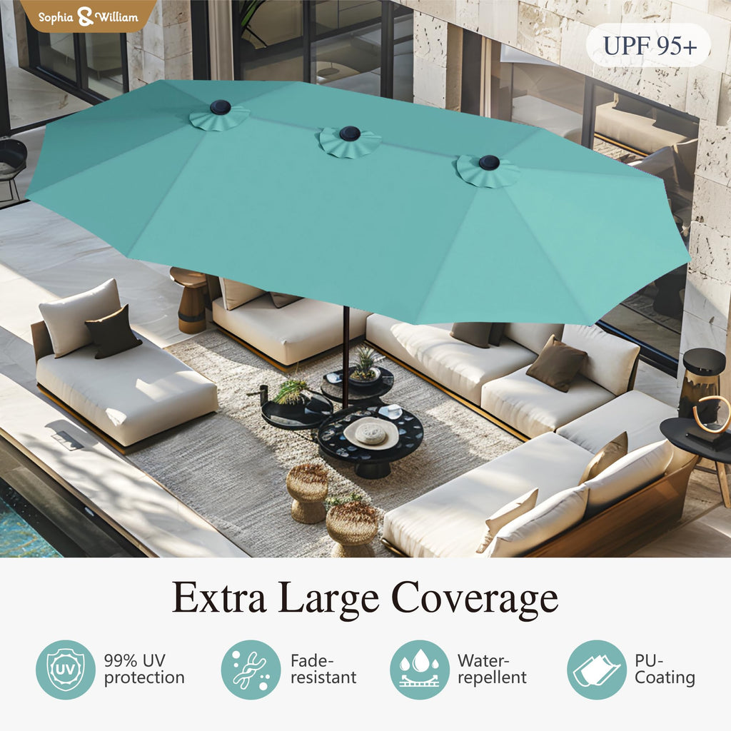 Sophia & William 15 ft Extra Large Patio Umbrella with Base Included, Rectangular Outdoor Umbrella Heavy Duty, Market Umbrella Double-sided Fade Resistant for Pool Garden Backyard, Beige