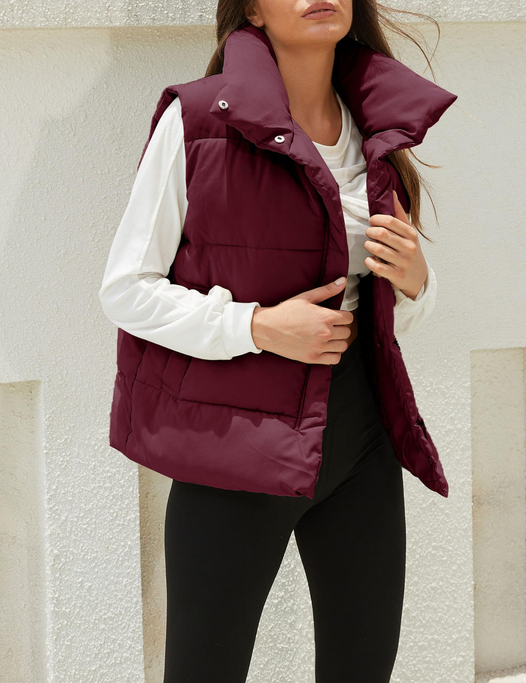 Himosyber Womens Puffer Vest Sleeveless Casual Loose Winter Warm Lightweight Stand Collar Down Jacket Coats