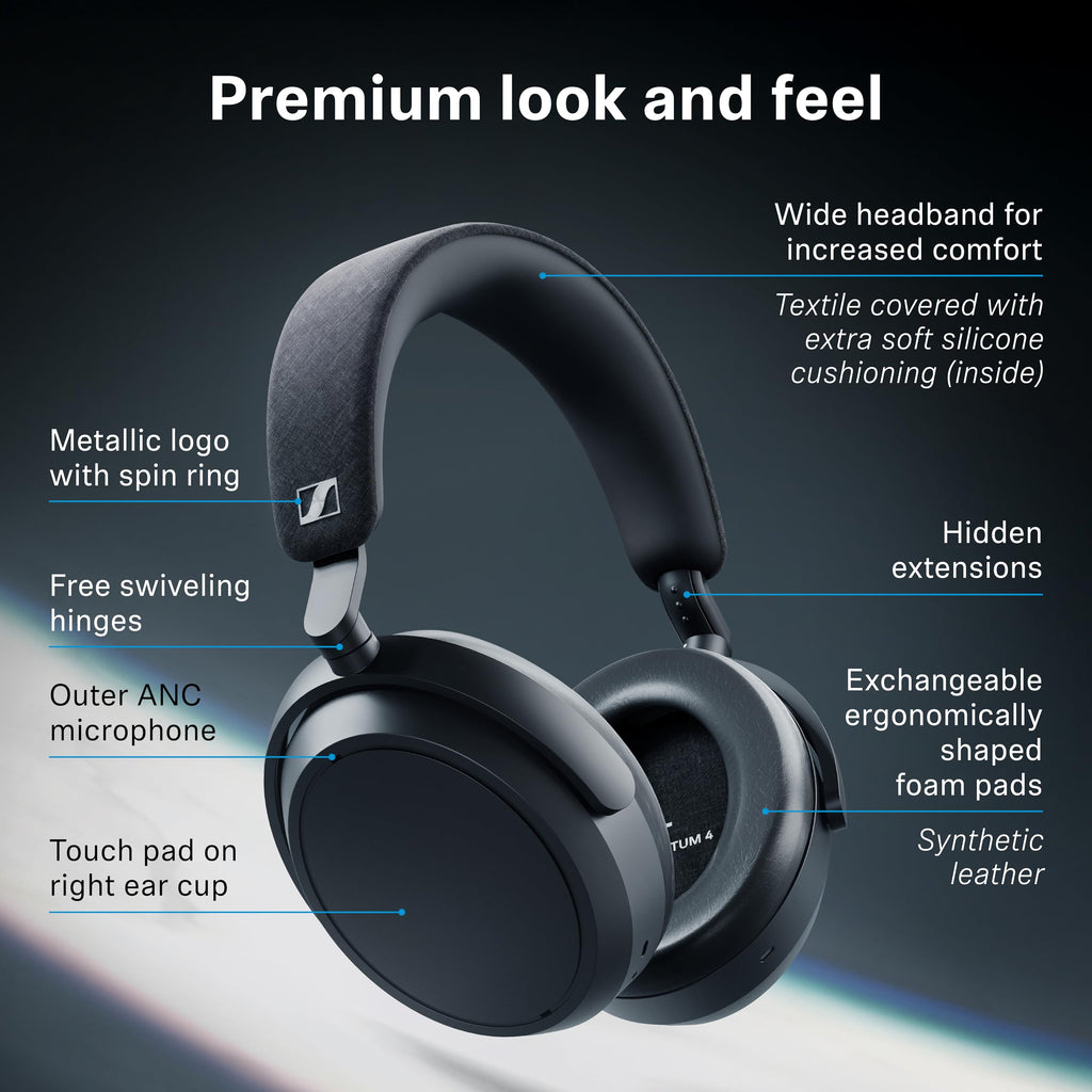 Sennheiser Momentum 4 Wireless Over-Ear Headphones - Bluetooth Headset for Clear Calls with Adaptive Noise Cancellation, Up to 60HR Playtime, Folding Design, 80th Edition