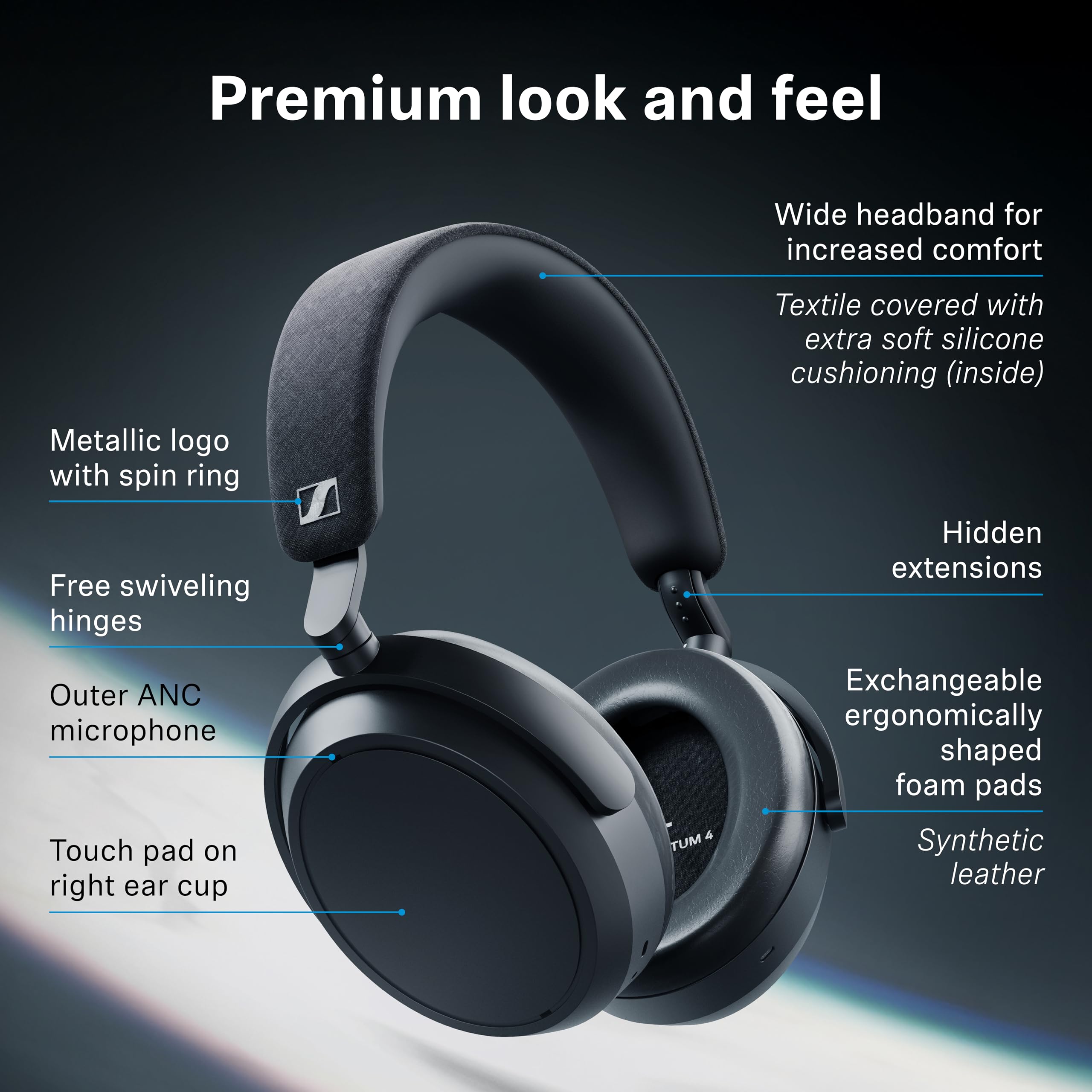 Sennheiser Momentum 4 Wireless Over-Ear Headphones - Bluetooth Headset for Clear Calls with Adaptive Noise Cancellation, Up to 60HR Playtime, Folding Design, 80th Edition