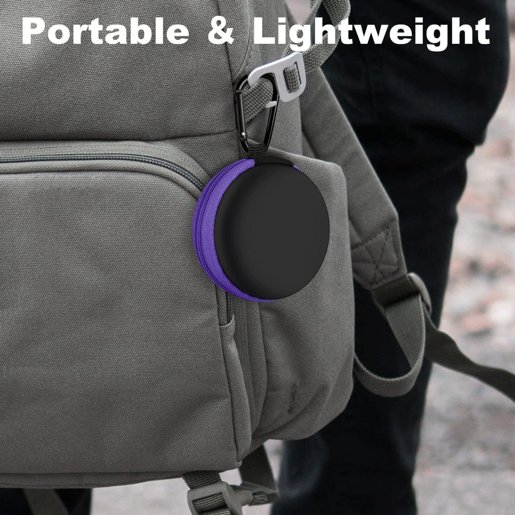 2Pack Oval Earbud Case Portable EVA Carrying Case Storage Bag Cell Phone Accessories Organizer with Carabiner for Earphone, Earbud, Earpieces, SD Memory Card, Camera Chips, Black/Purple