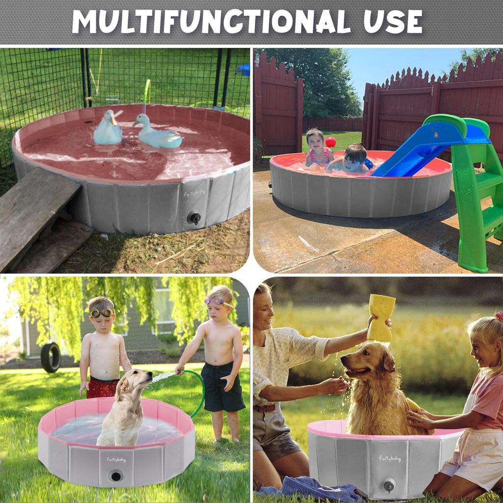 Foldable Dog Pool, Hard Plastic Kiddie Pool for Dogs, Collapsible Dog Pool with Rigid PP Core, Non-Slip PVC, Durable Pet Bath Tub for Indoor/Outdoor Backyard, 32" Green