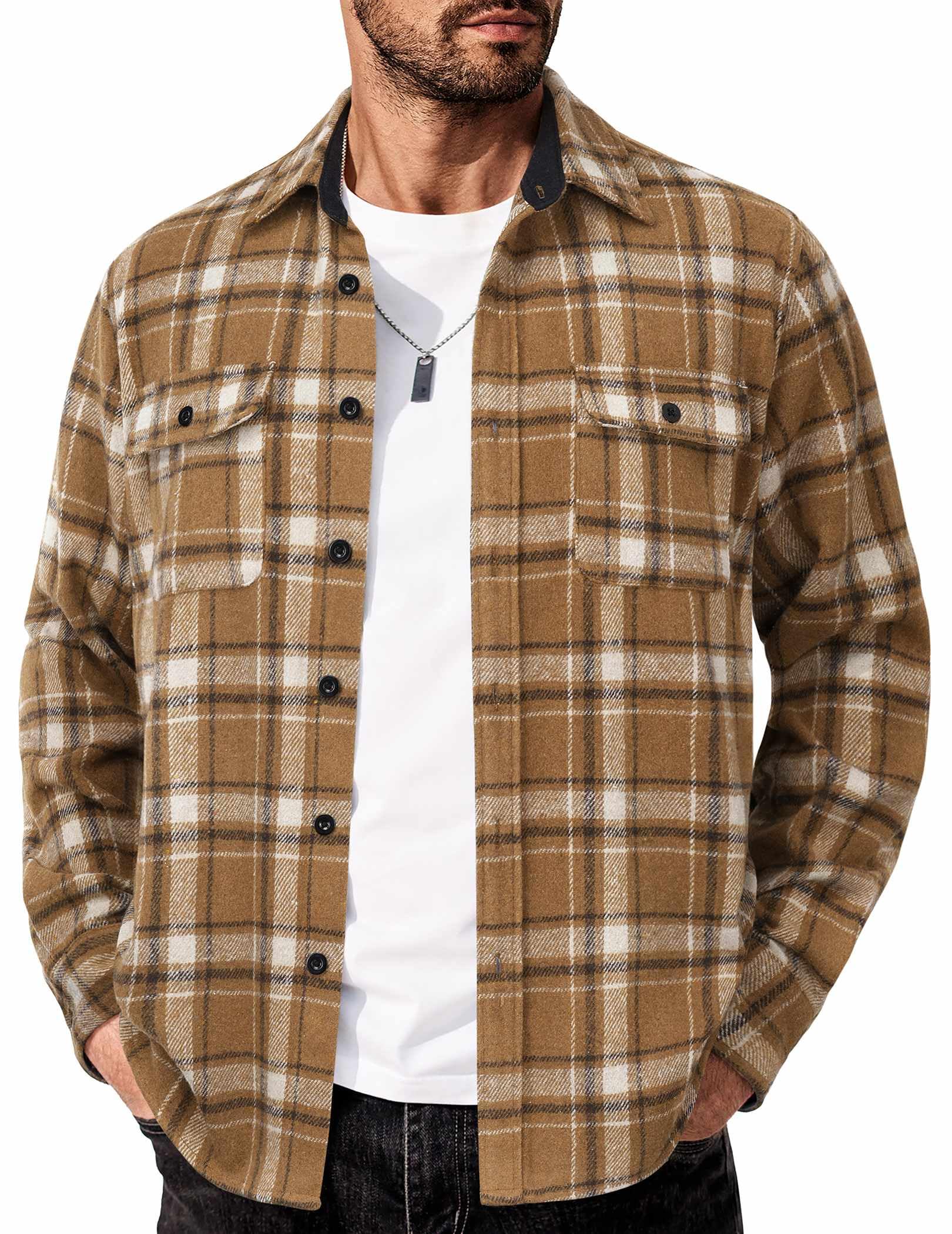 COOFANDY Men's Flannel Shirts Long Sleeve Cotton Plaid Shirt Jacket Casual Button Down Shirt with Pockets