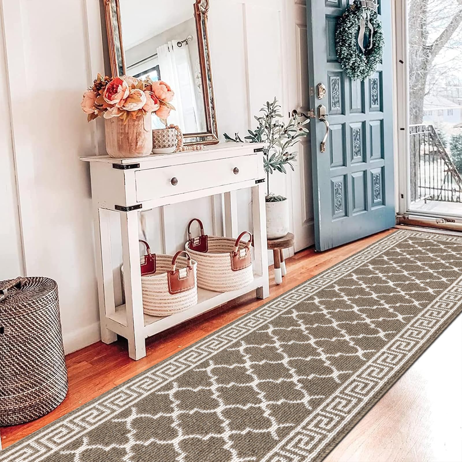 Pauwer Door Mat Indoor Entrance 20"x60" Absorbent Dirt Trapper Welcome Mats for Front Door Washable Entryway Rugs Ultra Thin Doormat Non Slip Runner Rugs for Hallway Kitchen Laundry Room, Beige