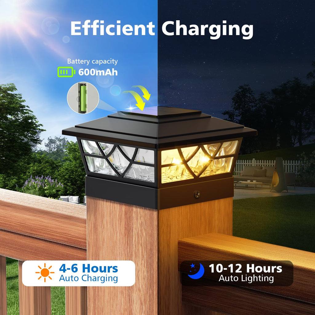 NIORSUN Solar Post Lights Outdoor 4 Pack, 2 Modes LED, Deck Fence Post Solar Lights for 3.5x3.5 4x4 5x5 5.5x5.5 Caps Patio Garden Decoration, White