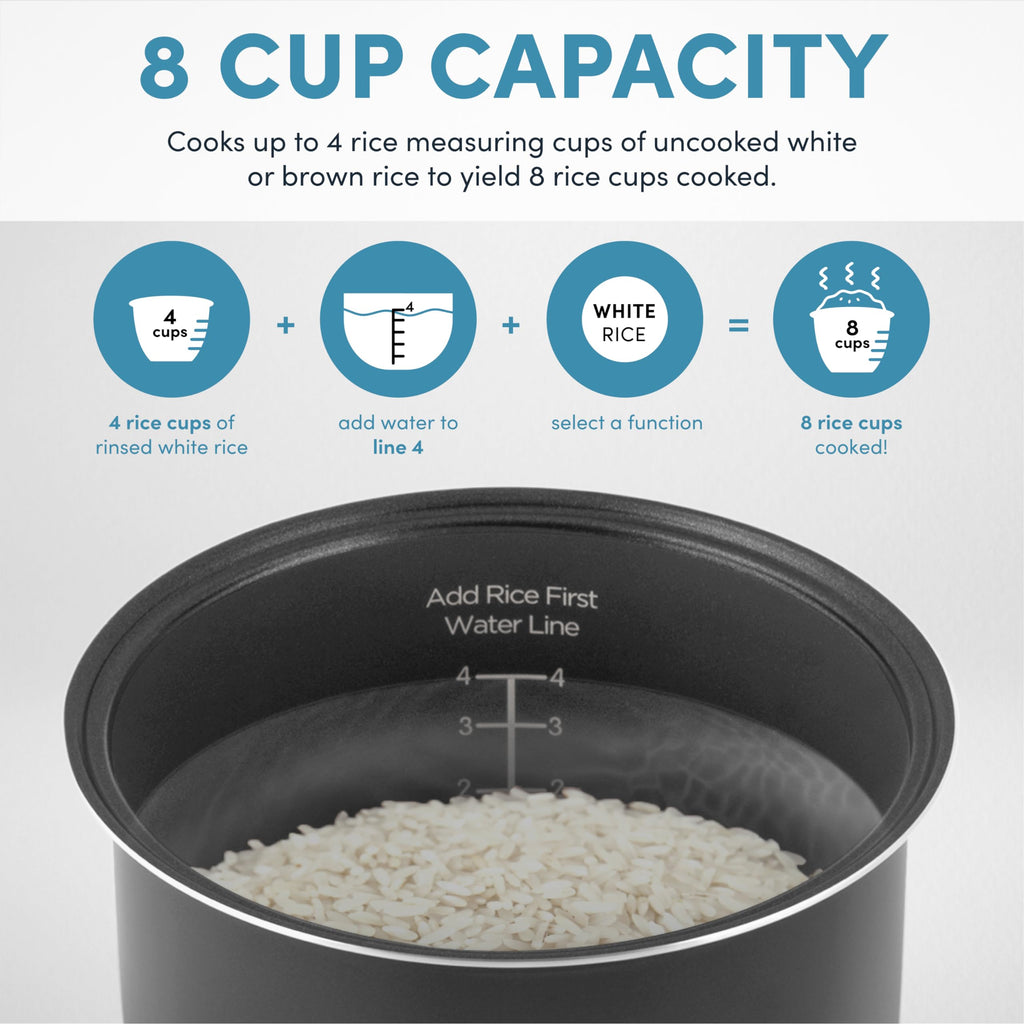AROMA Digital Rice Cooker, 4-Cup (Uncooked) / 8-Cup (Cooked), 2 Qt, Steamer, Multicooker, Slow Cooker, Oatmeal Cooker, Auto Keep Warm, Stainless Steel Exterior