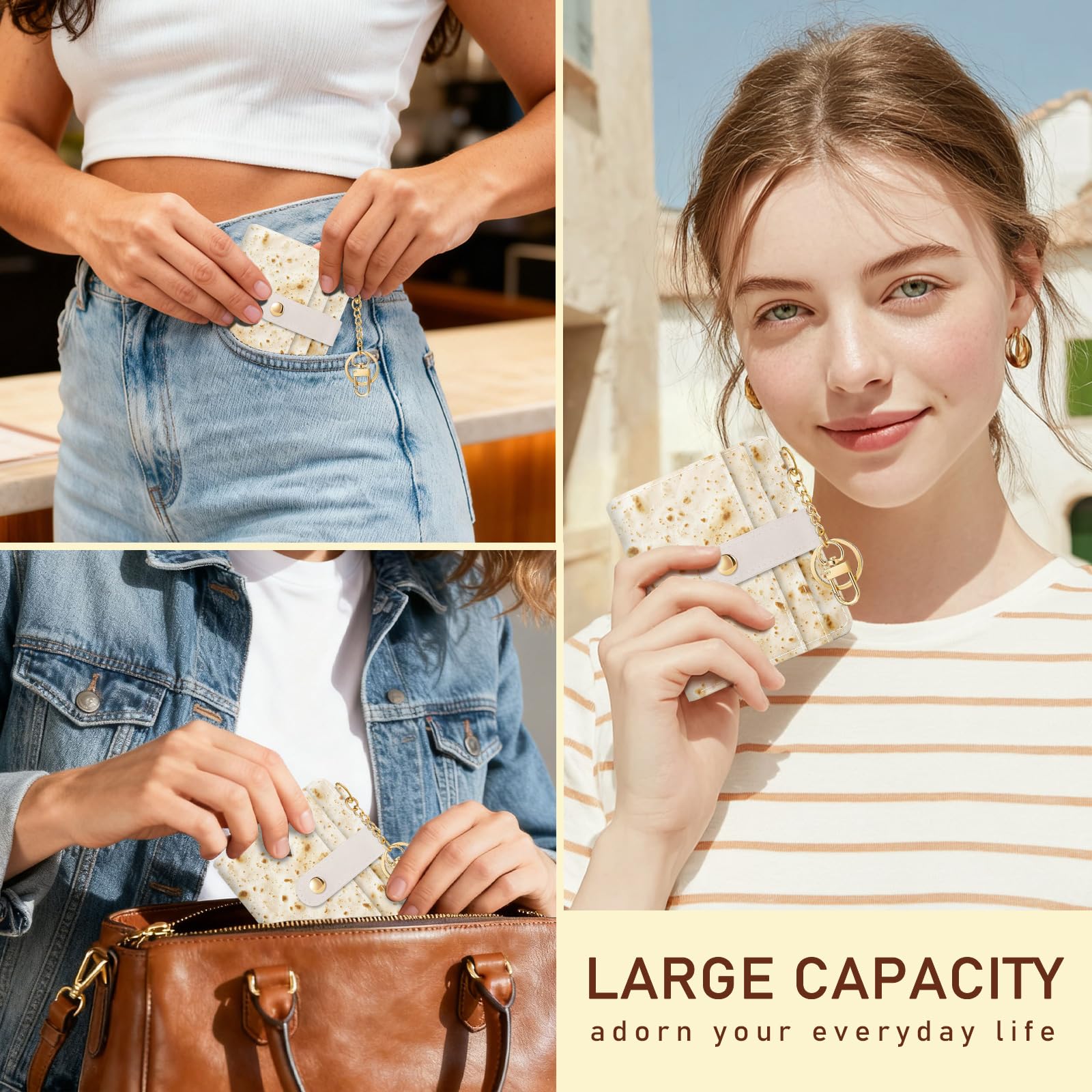 Jogjam Small Ladies Wallet, Rfid Slim Thin Compact Credit Card Women Wallet, PU Leather Bifold Cash Wallet, Zipper Coin Pocket & ID Window, Female Gifts Beige and Brown