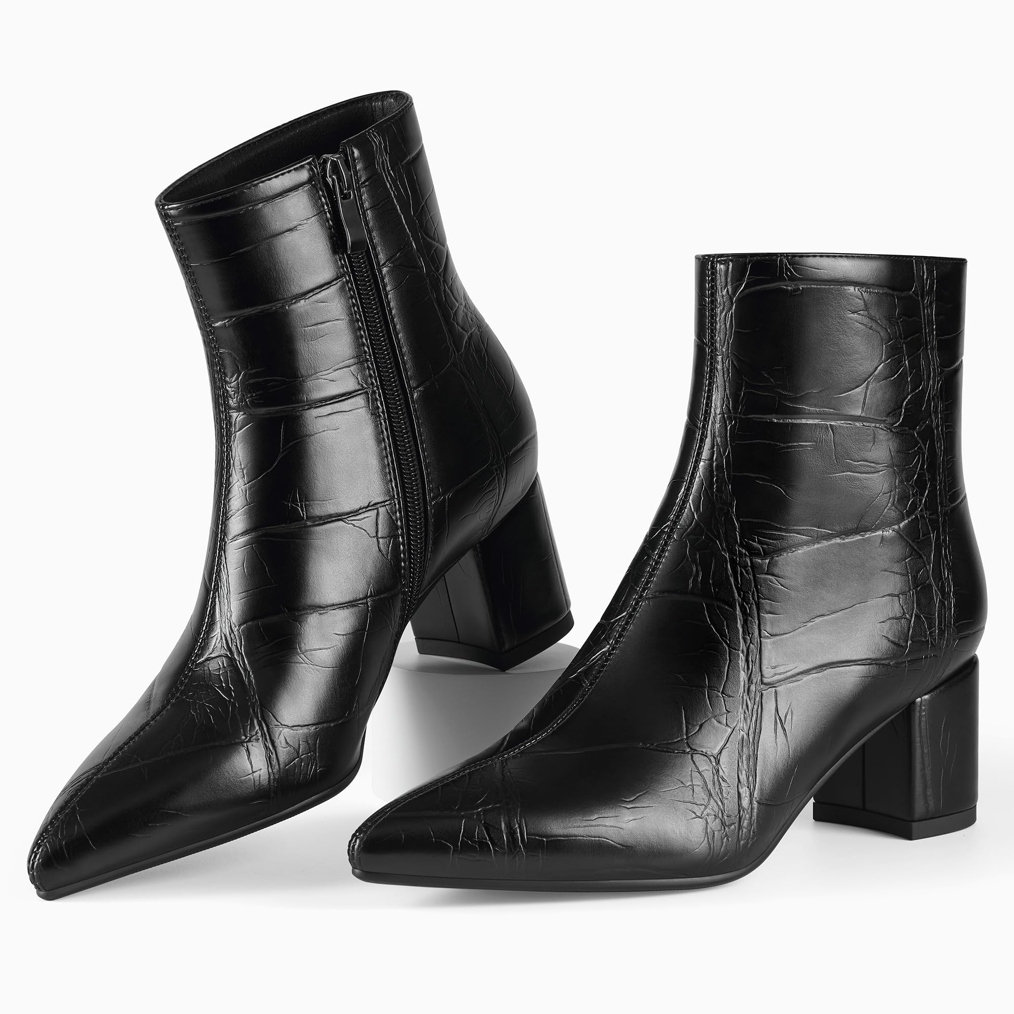 Women's Ankle Boots Pointed Toe Chunky Block Heel Short Boots for Women Low Heeled Booties