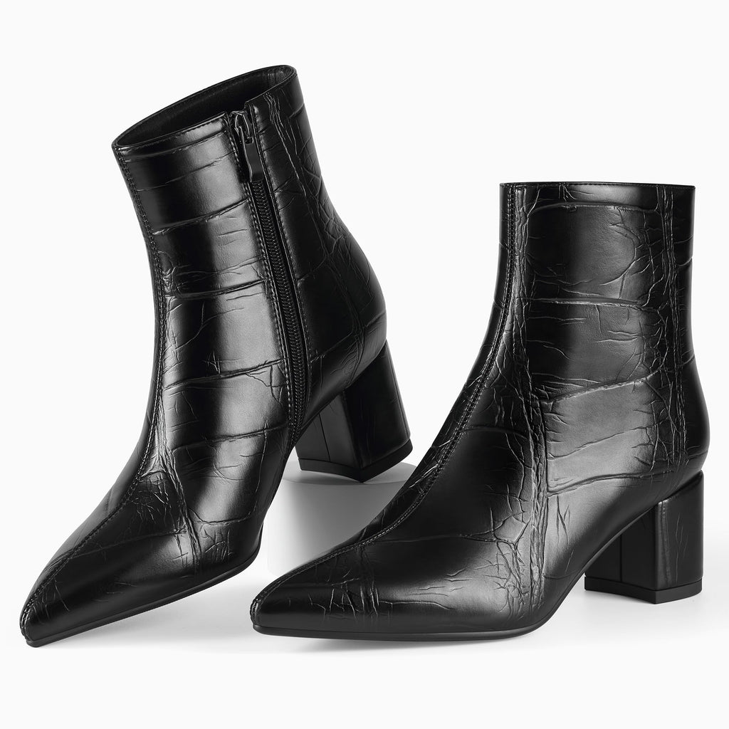 Women's Ankle Boots Pointed Toe Chunky Block Heel Short Boots for Women Low Heeled Booties