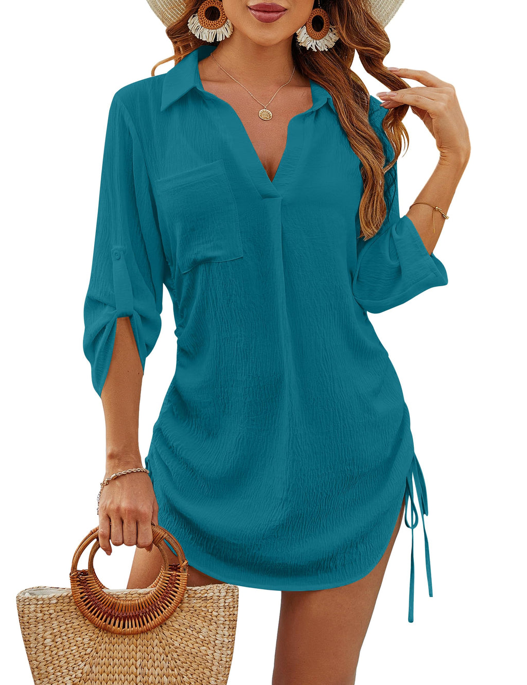 Blooming Jelly Womens Bathing Suit Cover Ups Bikini Swimsuit Coverup Drawstring Beach Dress Shirt