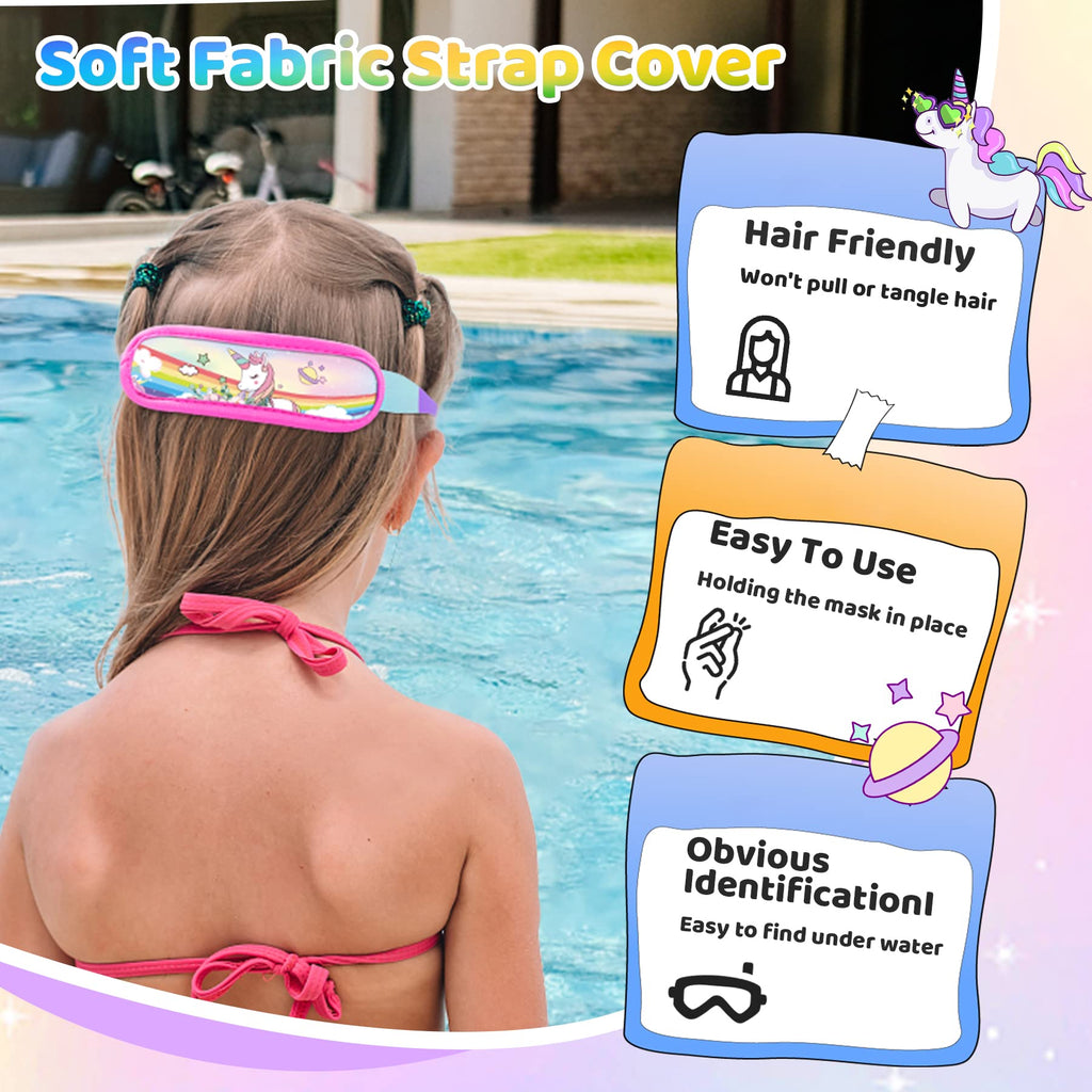 Vvinca Kids Swim Goggles with Fabric Strap No Tangle Pain-Free, Anti-Fog Swimming Pool Goggle No Leak for Toddlers Girls Boys