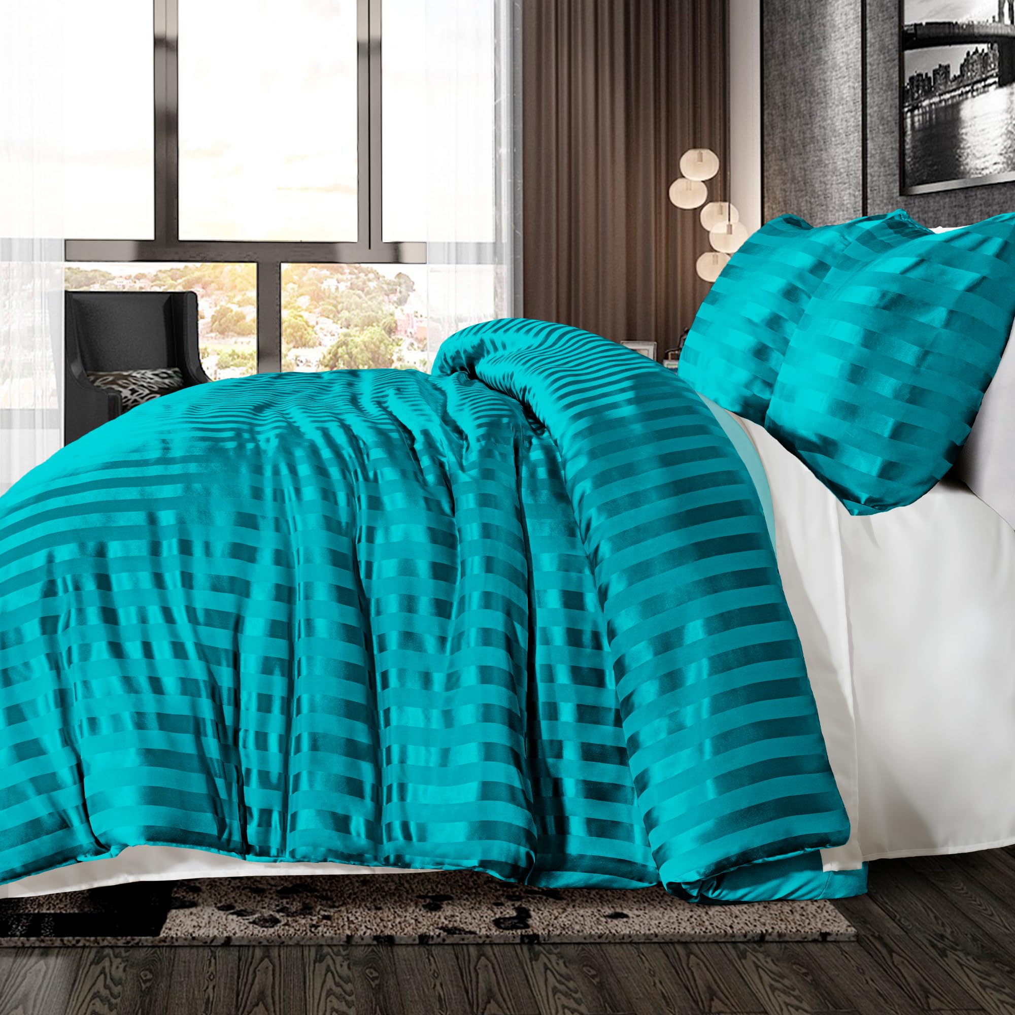 Whale Flotilla 2-Piece Reversible Silky Soft Twin Size Comforter Bedding Set, Luxurious Satin Comforters with Satin Pillowcase, Lightweight Duvet for All Seasons, Black