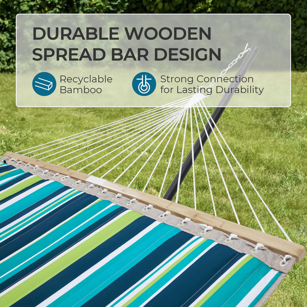 SUPERJARE Hammock with Stand, 2 Person Quilted Outdoor Hammock, Detachable Pillow & Bamboo Spreaders, Portable Hammock with Carrying Bag, Heavy Duty Stand, Perfect for Outside, Patio, Aqua Blue