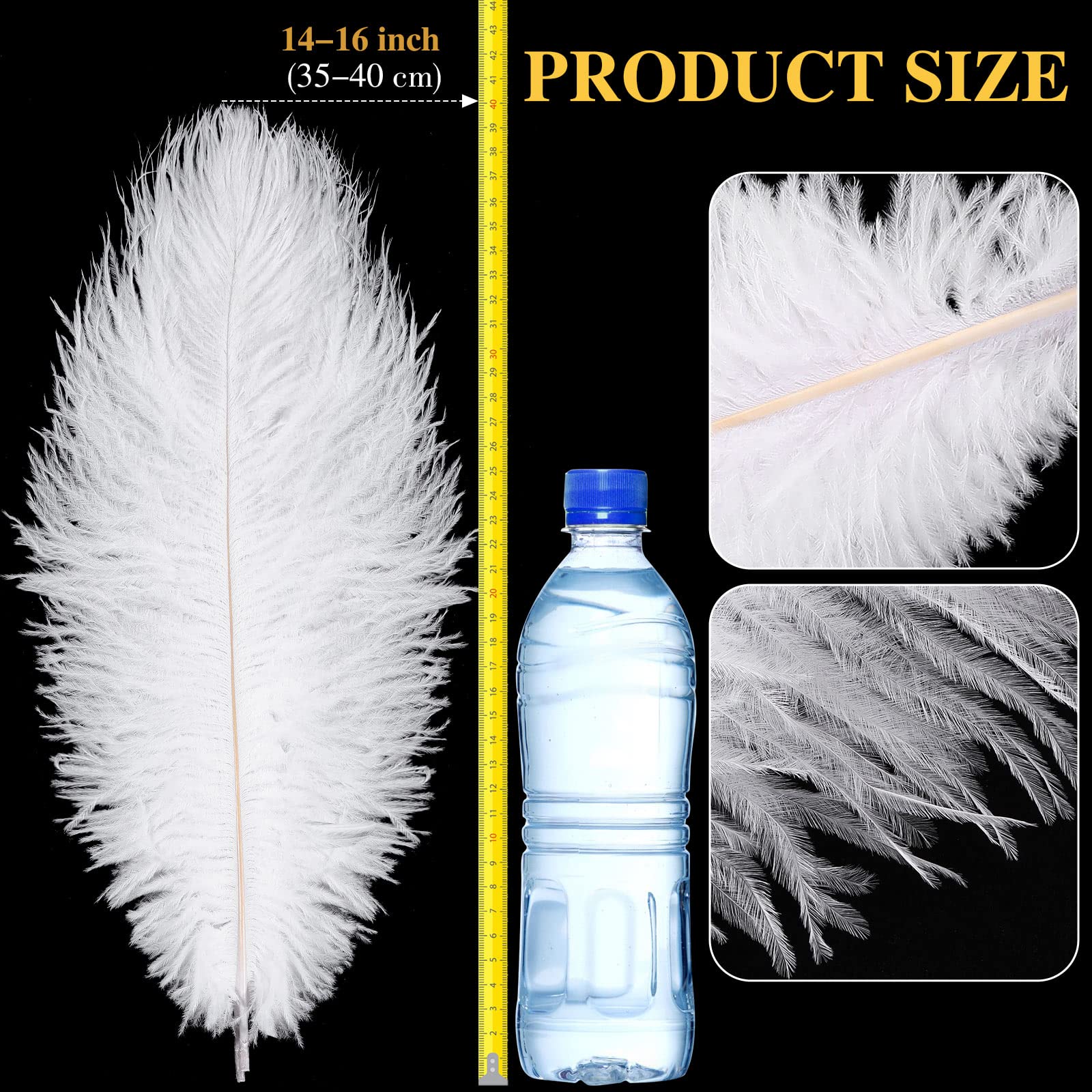 Retrowavy 50 Pcs 14-16 Inches Large Natural Ostrich Feathers Bulk for Centerpieces for Wedding Party Centerpieces Home Decoration Flower Arrangement (Black)