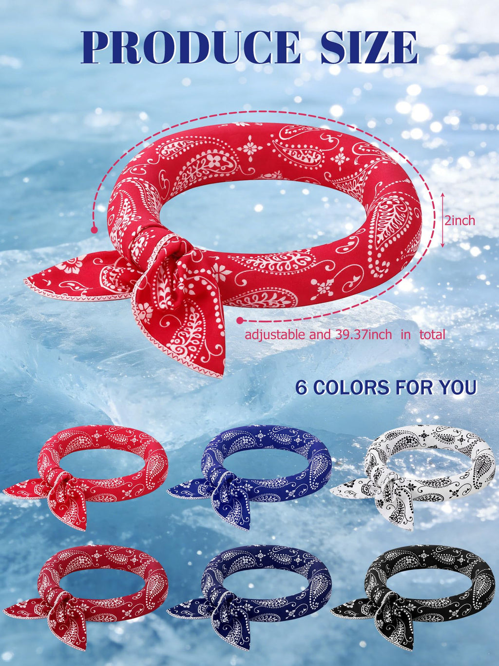 Coume 6 Pack Cooling Neck Wraps Neck Cooler Ice Bandanas Scarf for Hot Weather Summer Ultra Running Walking Riding Women Men