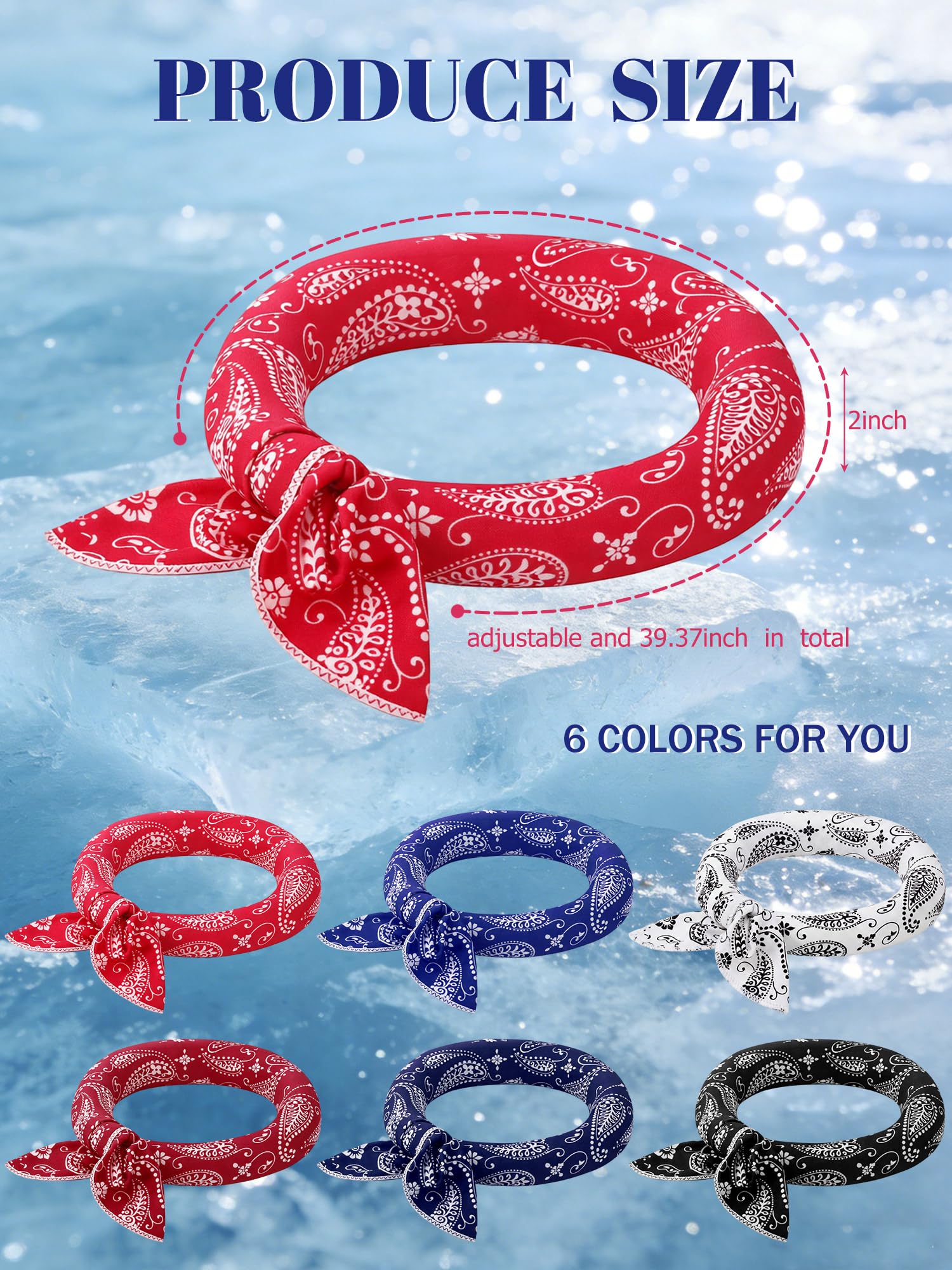 Coume 6 Pack Cooling Neck Wraps Neck Cooler Ice Bandanas Scarf for Hot Weather Summer Ultra Running Walking Riding Women Men