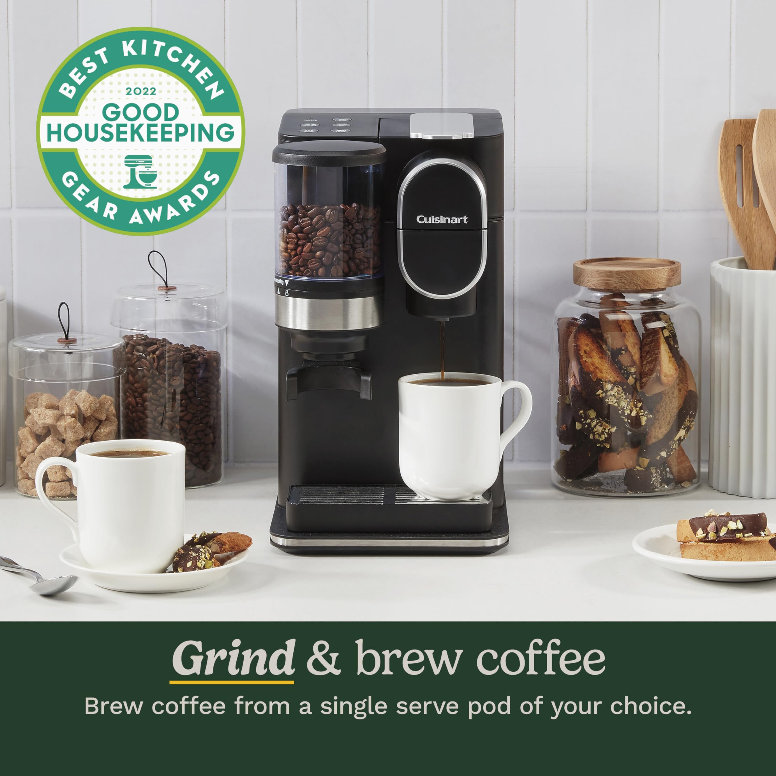 Cuisinart Single-Serve Coffee Maker + Coffee Grinder with 8 oz., 10 oz., and 12 oz. Serving Size, Compatible with Single-Cup Pods, 48-Ounce Removable Reservoir, Stainless Steel, DGB-2