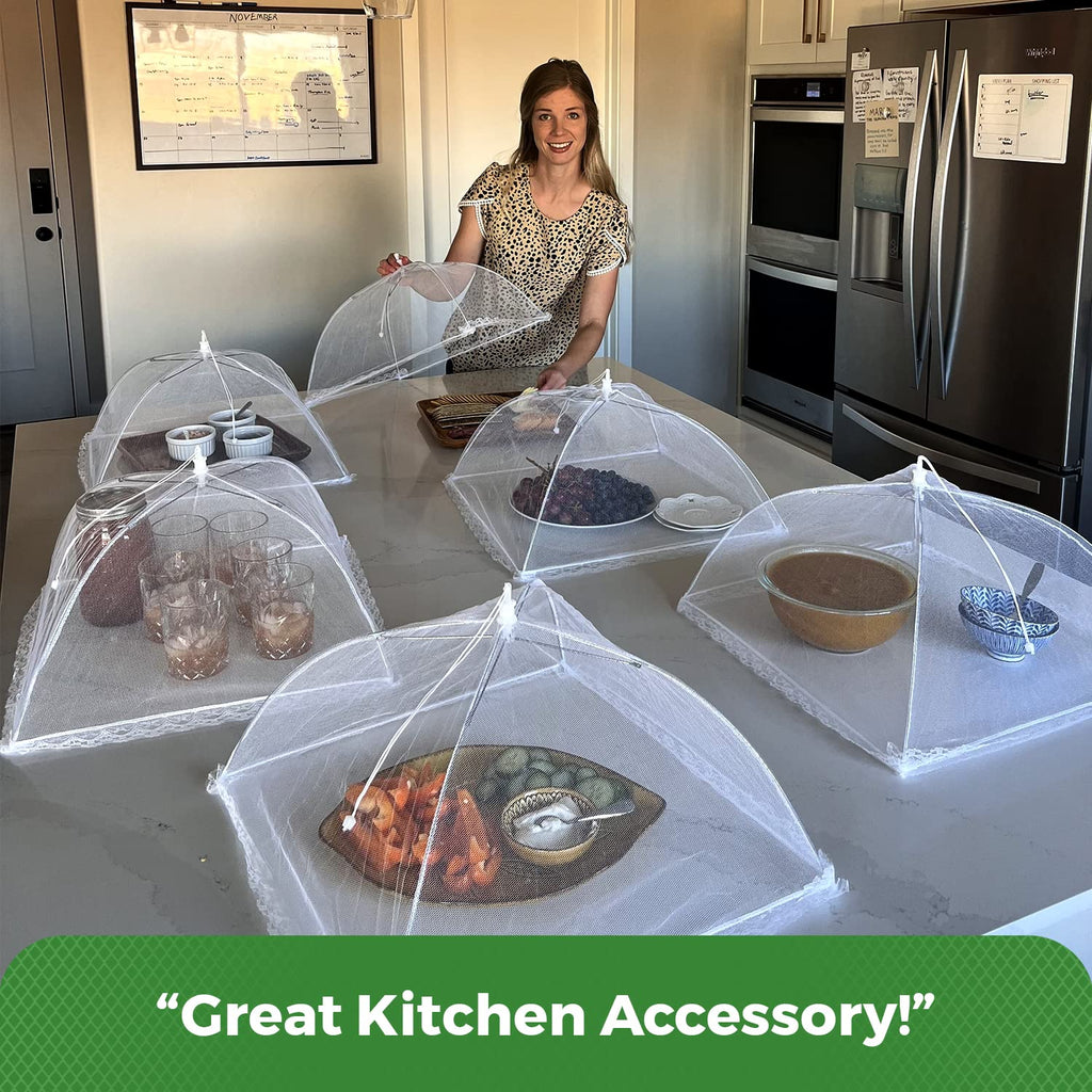 Simply Genius Mesh Food Covers - 12-Pack, 17in x 17in, White - Outdoor Kitchen & Picnic Accessories - Hosting Essentials for Glamping & Tailgating