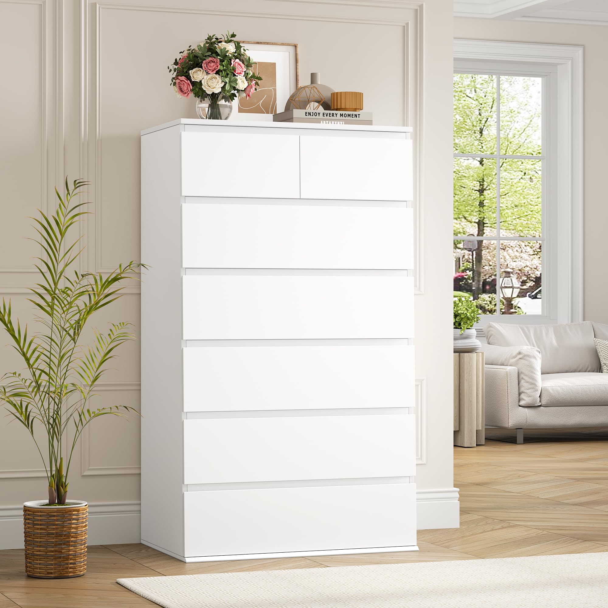 FOTOSOK 7 Drawer Dresser, Black Dresser Tall Dresser, 23.6W x 15.7D x 46.7H in Black Chest of Drawers with Large Storage Space for Home