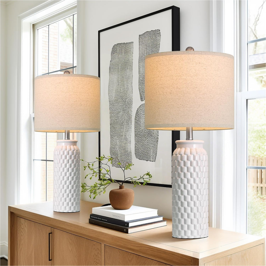 USumkky 20.5" Gold Modern Ceramic Bedside Lamp Set of 2 for Bedroom Decor Farmhouse Table Lamp for Living Room Office Dorm