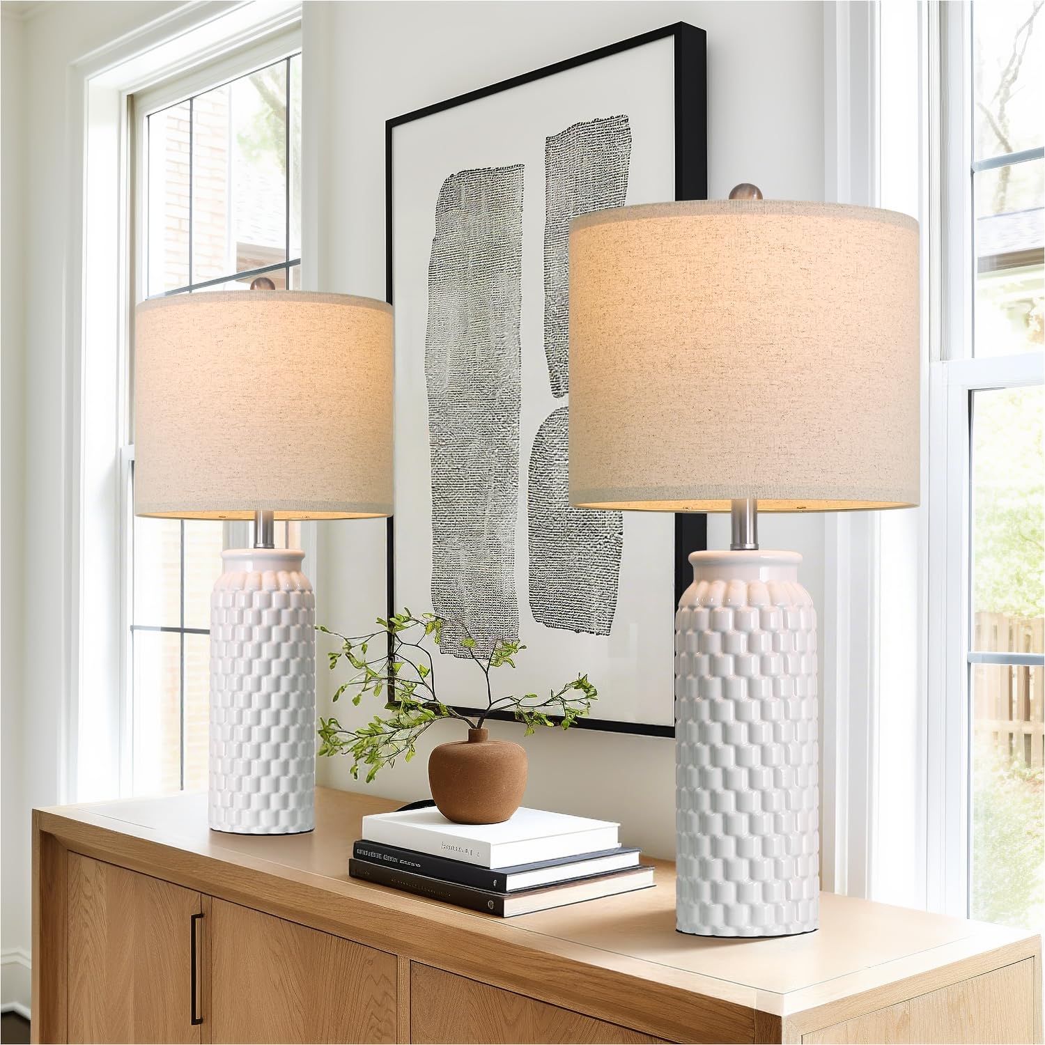 USumkky 20.5" Gold Modern Ceramic Bedside Lamp Set of 2 for Bedroom Decor Farmhouse Table Lamp for Living Room Office Dorm